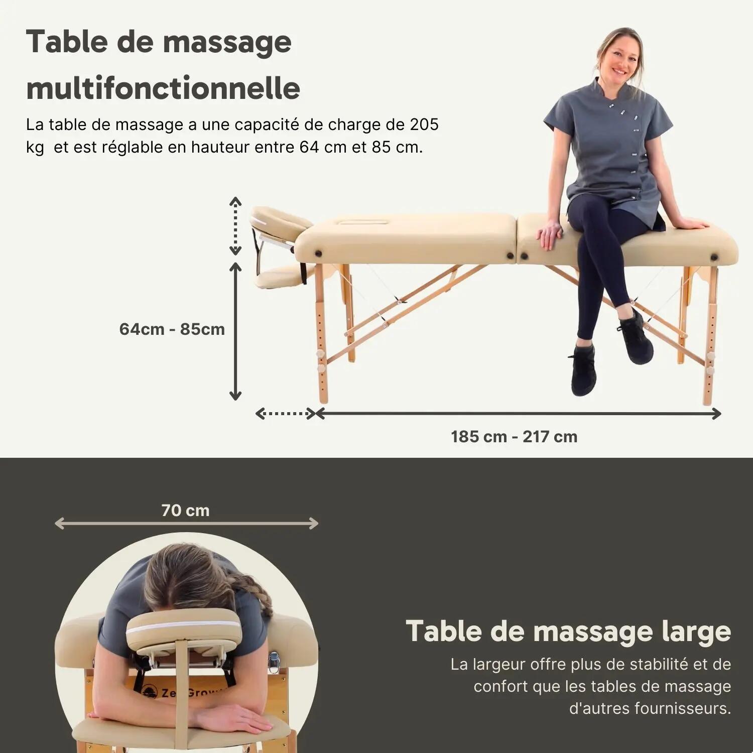ZENGROWTH Table de massage Gavia Noir 70cm 5/5