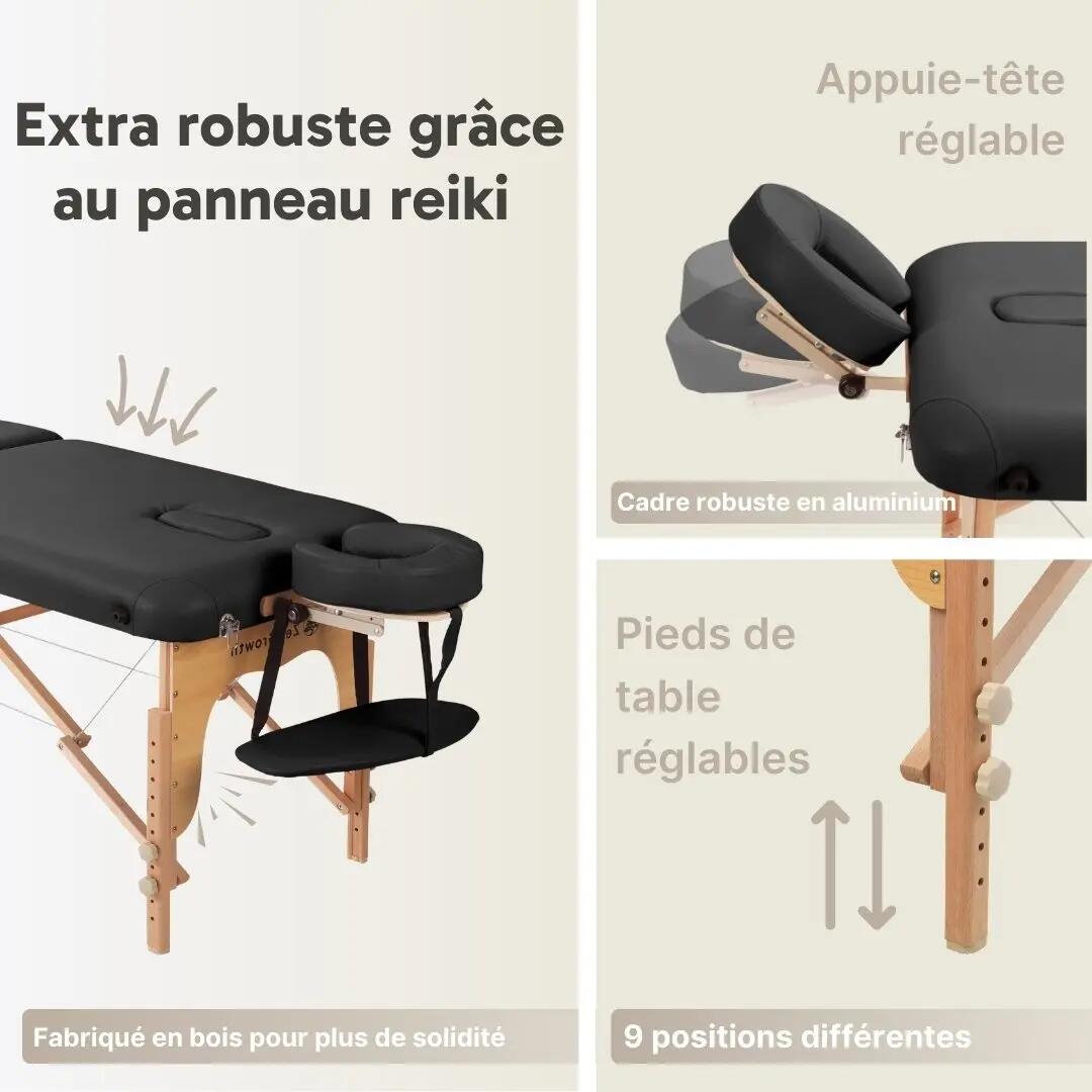 ZENGROWTH Table de massage Gavia Noir 70cm 2/5