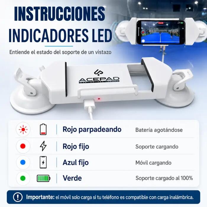 Soporte móvil pádel - ventosa, carga inalámbrica - blanco 7/7
