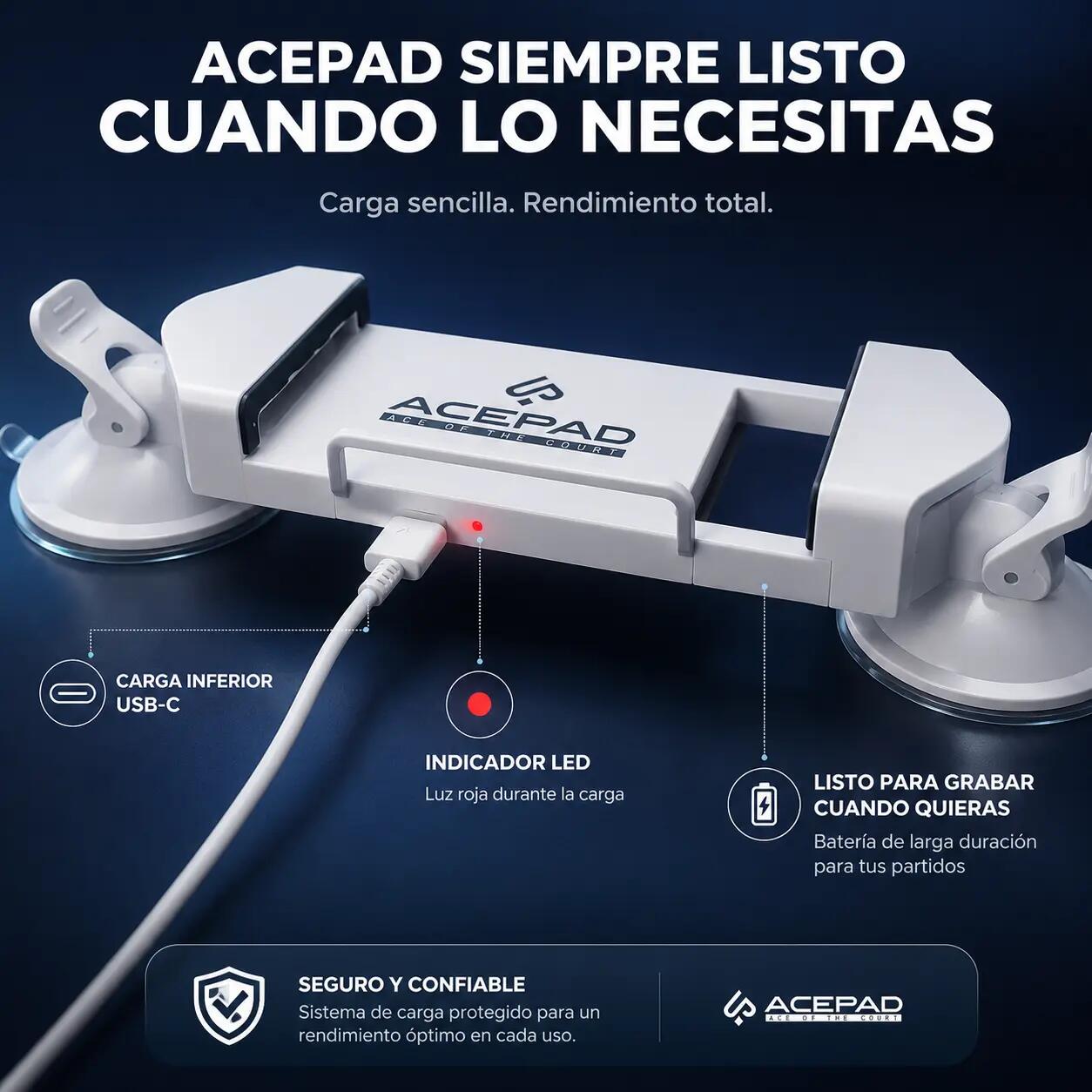 Soporte móvil pádel - ventosa, carga inalámbrica - blanco 3/7
