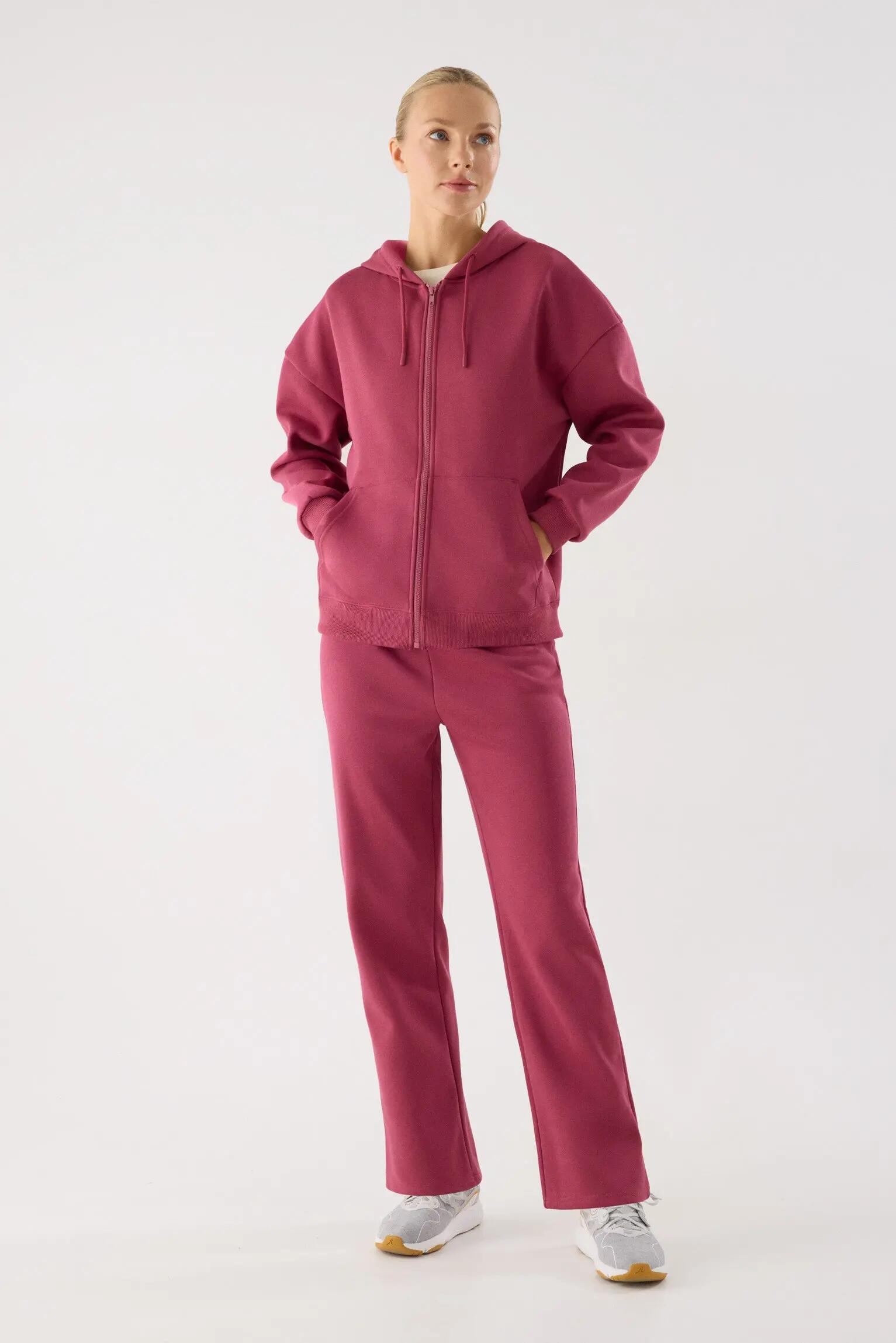 Conjunto de chándal deportivo afelpado chaqueta y pantalón recto rosa 2/6