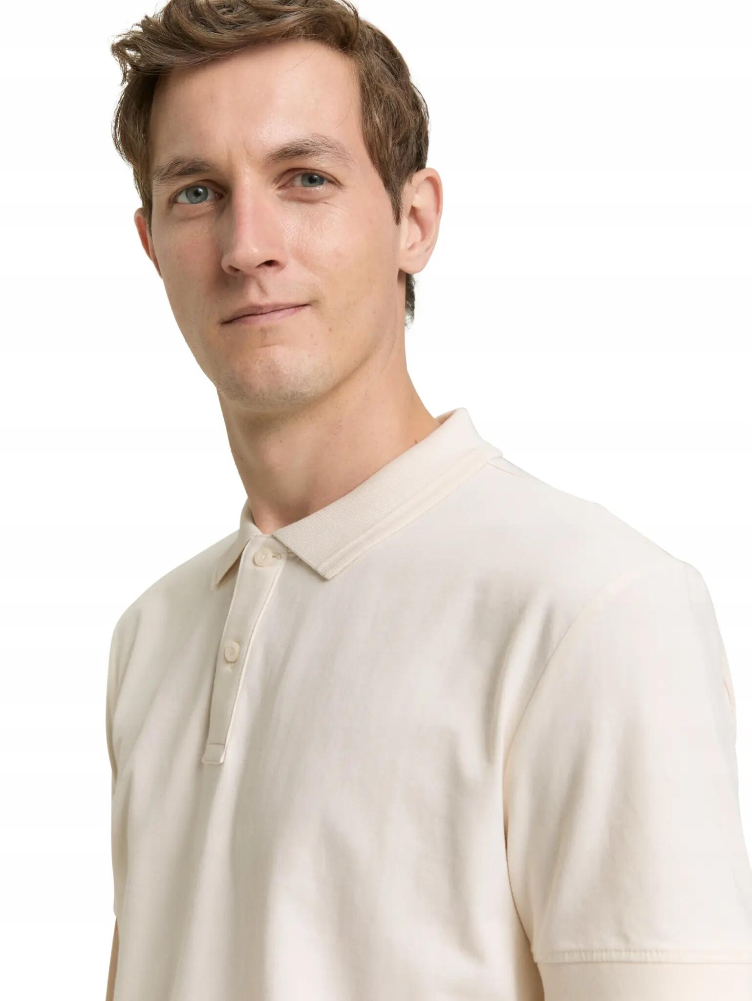 T-SHIRT KOSZULKA POLO MĘSKA TOM TAILOR BAWEŁNIANA GŁADKA KREMOWA 3/9