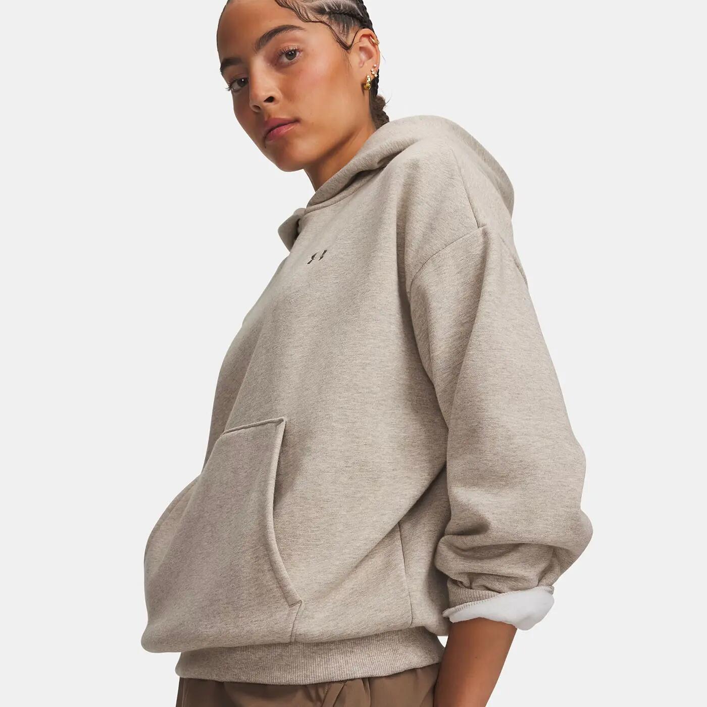 Sweat à capuche pour femme UA Icon Fleece Hoodie Taupe clair chiné 3/3
