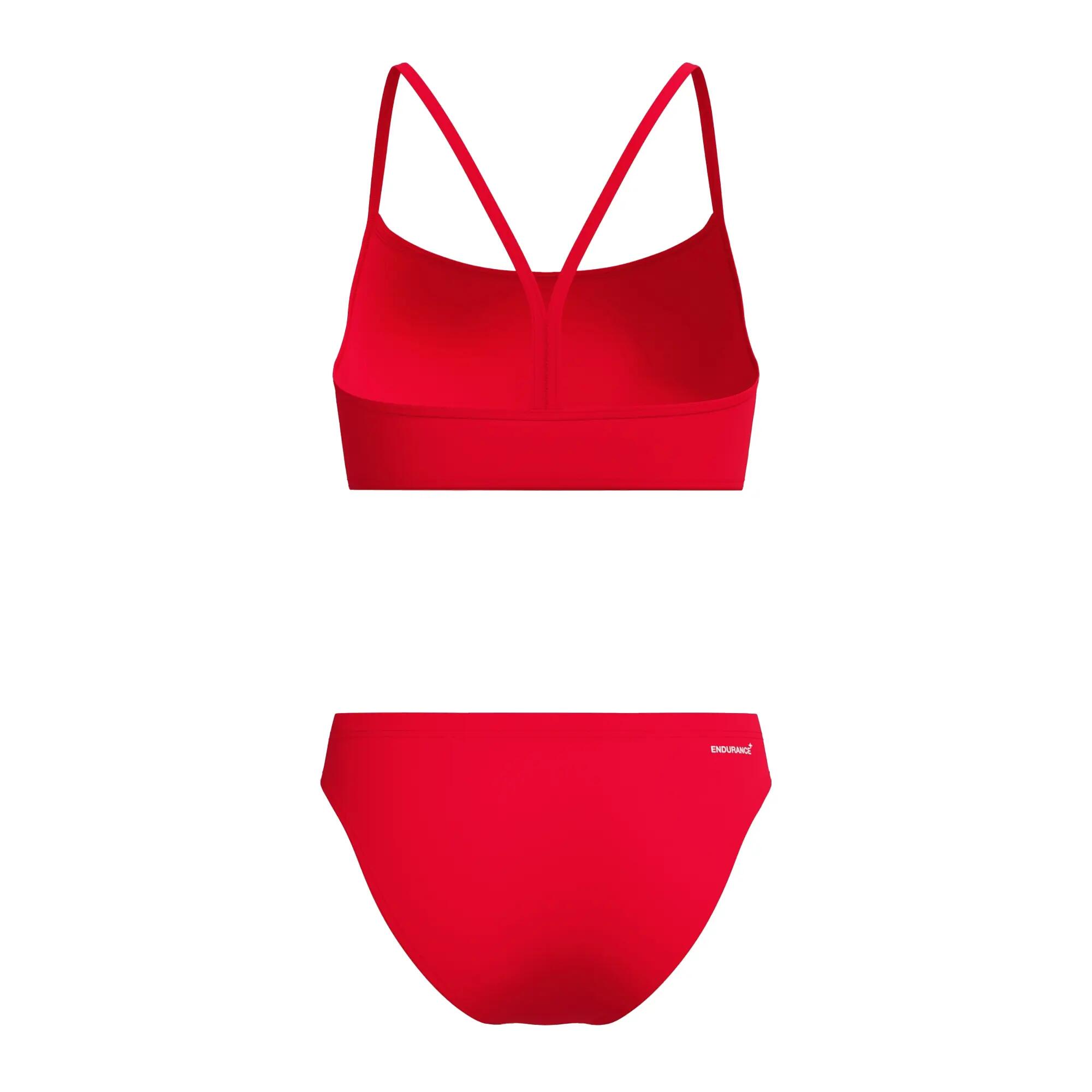 Tweedelig dameszwempak met dunne bandjes en ‘Endurance+’logo (Rood) 2/4