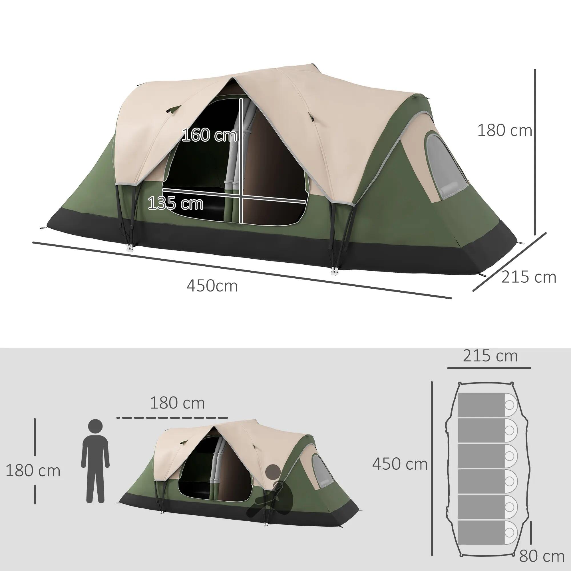 Tente pliable 2 pièces sac transport étanche 450x215x180 cm vert olive marron 5/6
