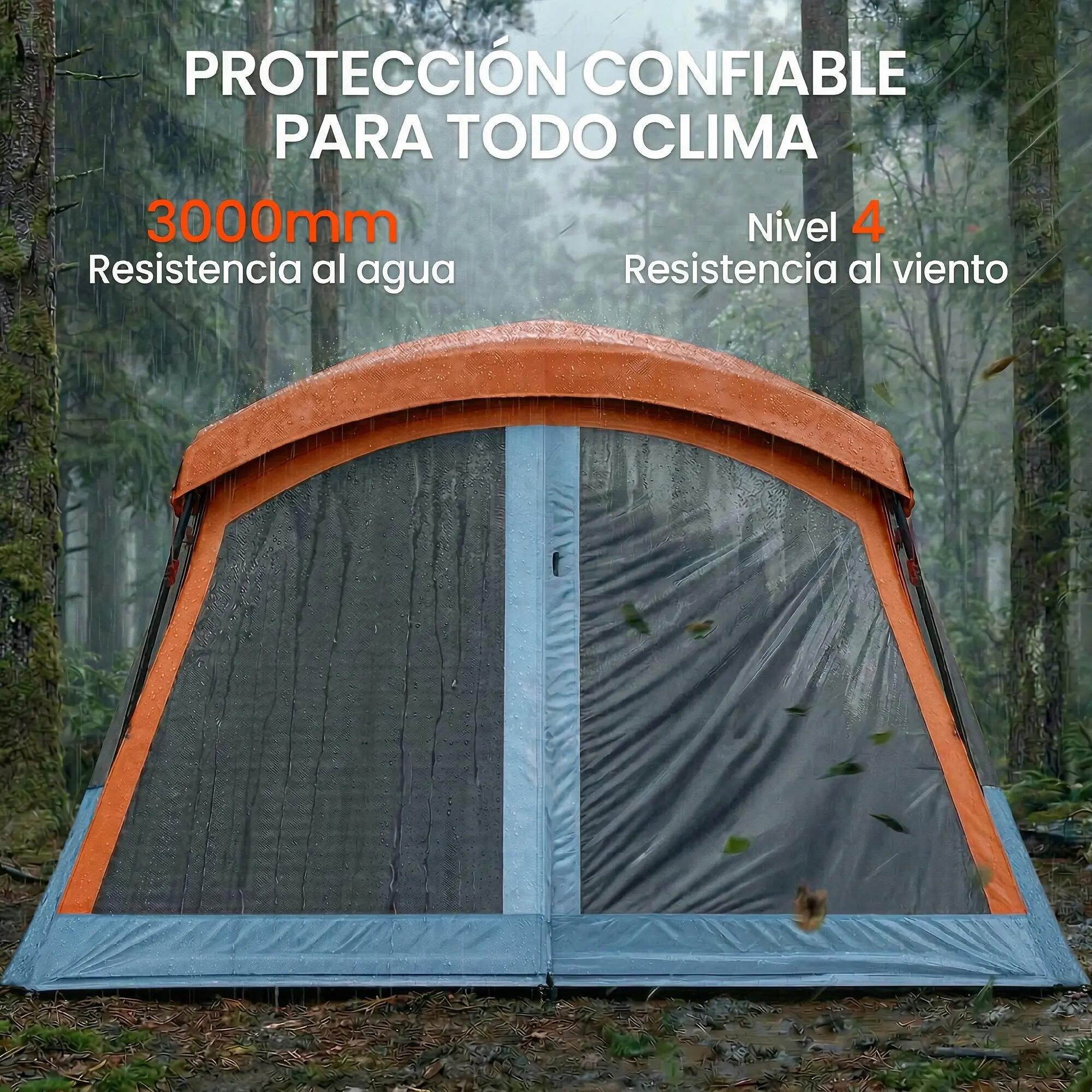 Tente tunnel familiale pour 4 personnes avec 2 pièces, portes, puits de lumière, 9/9