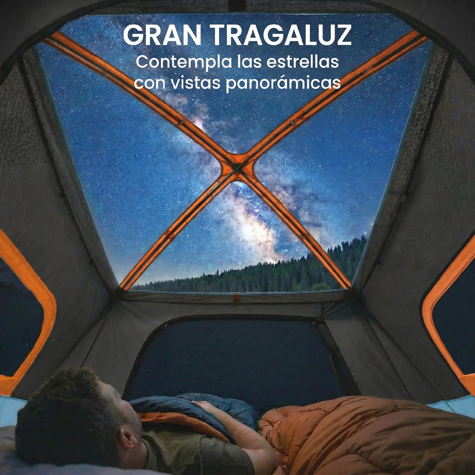 Tente tunnel familiale pour 4 personnes avec 2 pièces, portes, puits de lumière, 7/9