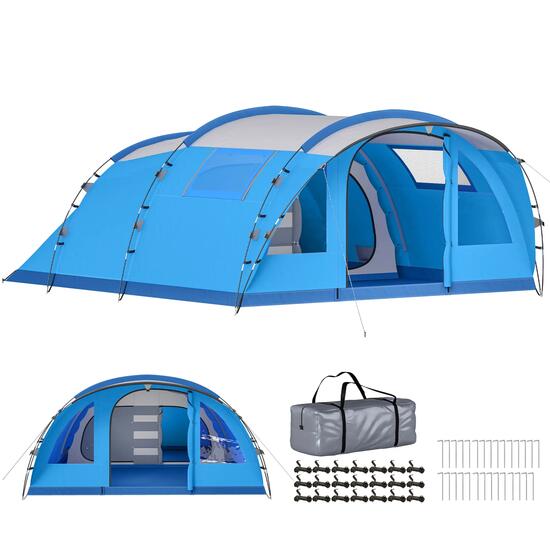 Tente tunnel familiale 5 personnes 3 pièces porte 4 fenêtres imperméable