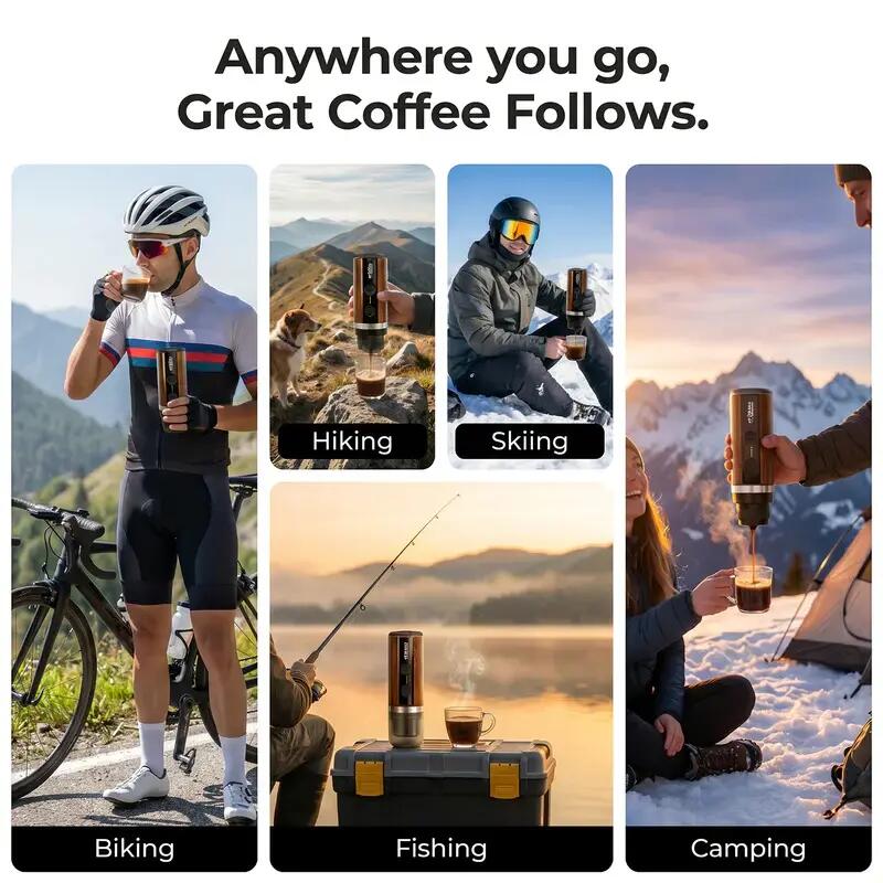 RoosCamp Machine à Expresso Portable 20 Bars – Capsules & Café Moulu, 12 V 8/10