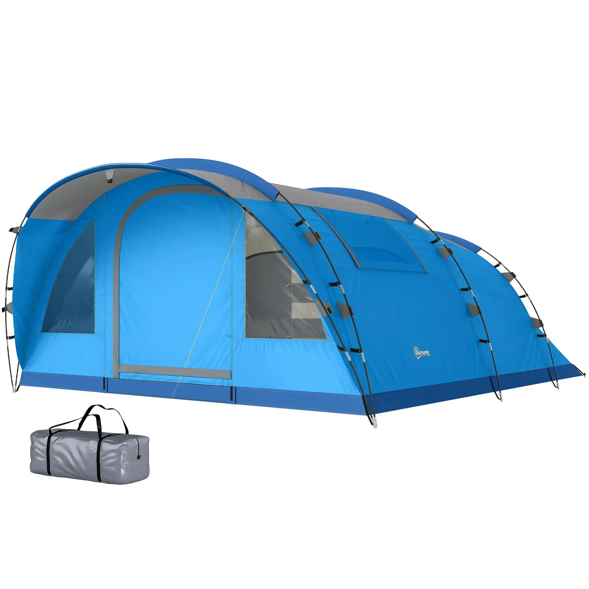 Tente tunnel familiale 5 personnes 3 pièces porte 4 fenêtres imperméable 2/6