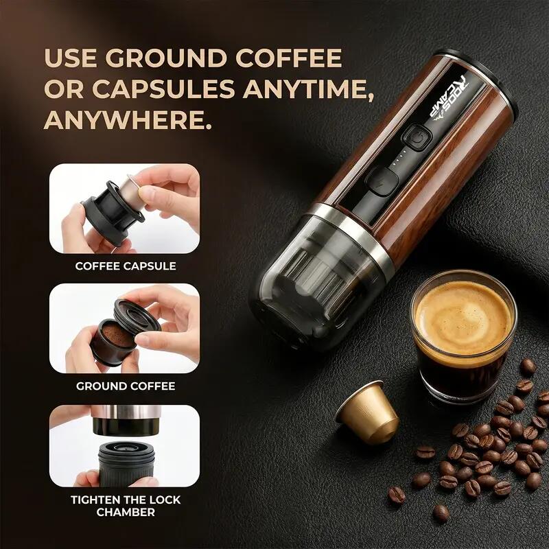 RoosCamp Machine à Expresso Portable 20 Bars – Capsules & Café Moulu, 12 V 7/10