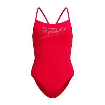Dameseendelig zwempak met logo, endurance+ en smalle bandjes (rood)