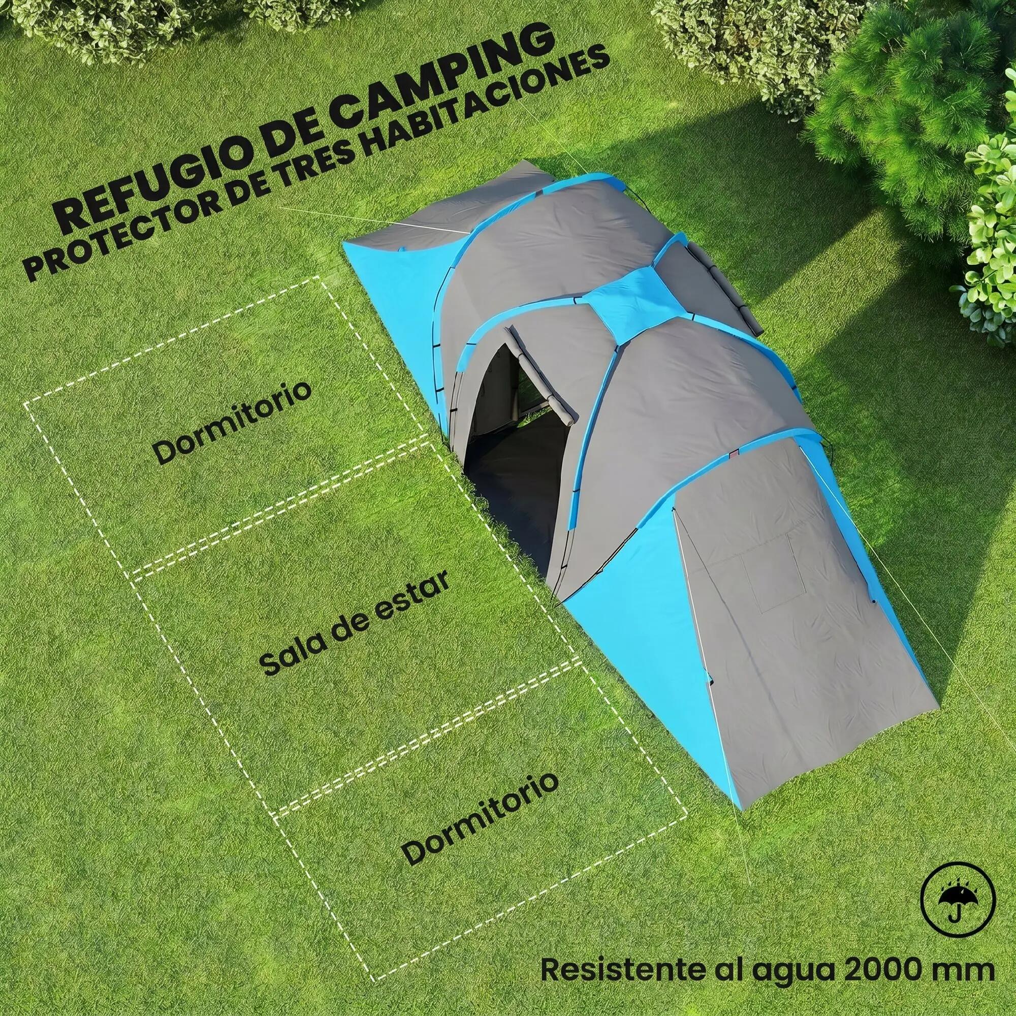 Tente 4 personnes 2 chambres imperméable 2000 mm 555x225x190 cm grise bleue 6/6