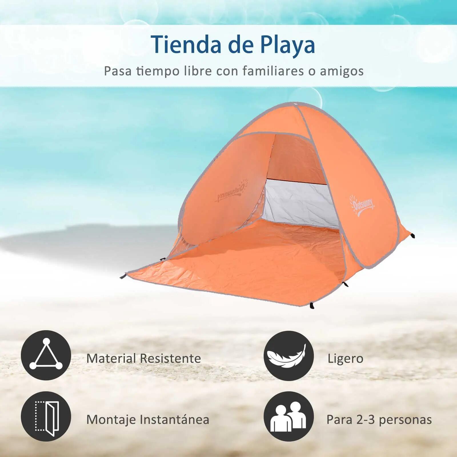Tente plage pliable 2-3 personnes fenêtres abri protection UV 200x150x119 cm 6/6