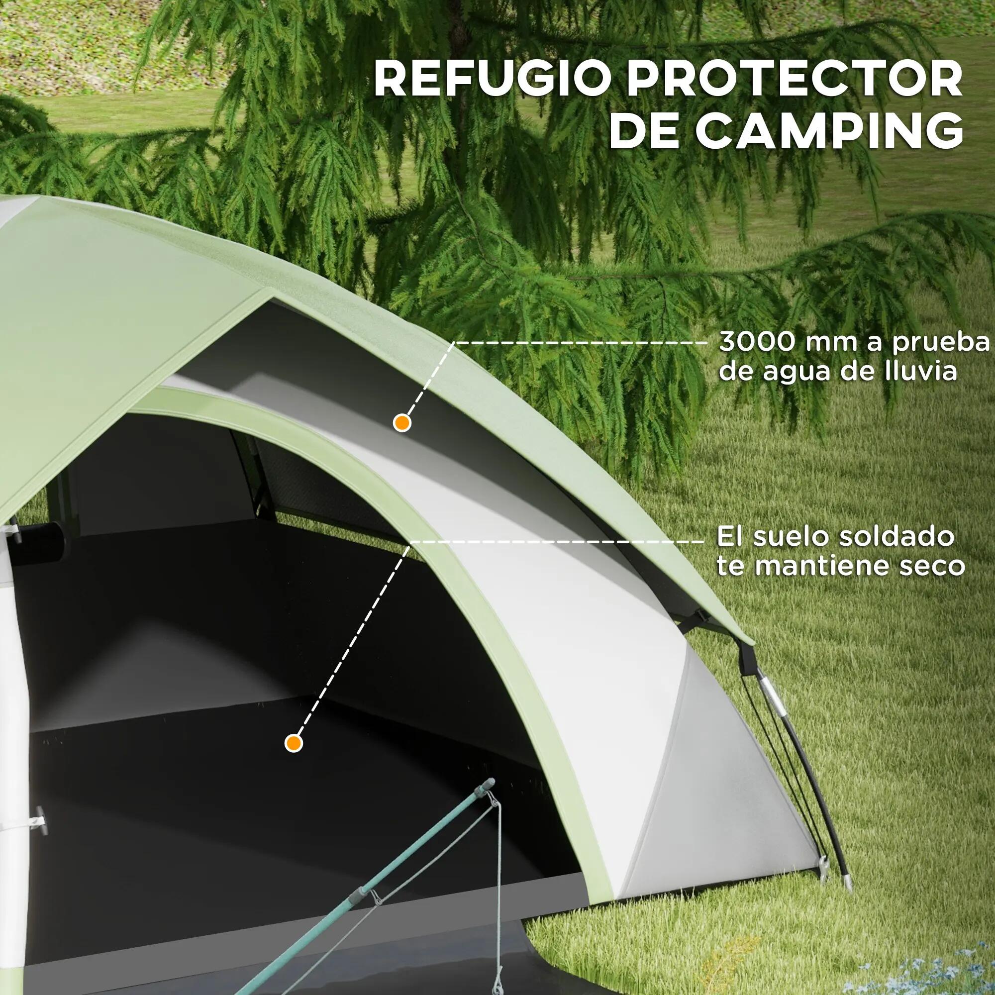 Tente pliante 2 personnes fenêtre sac étanche 3000 mm 210x150x110 cm gris vert 6/6