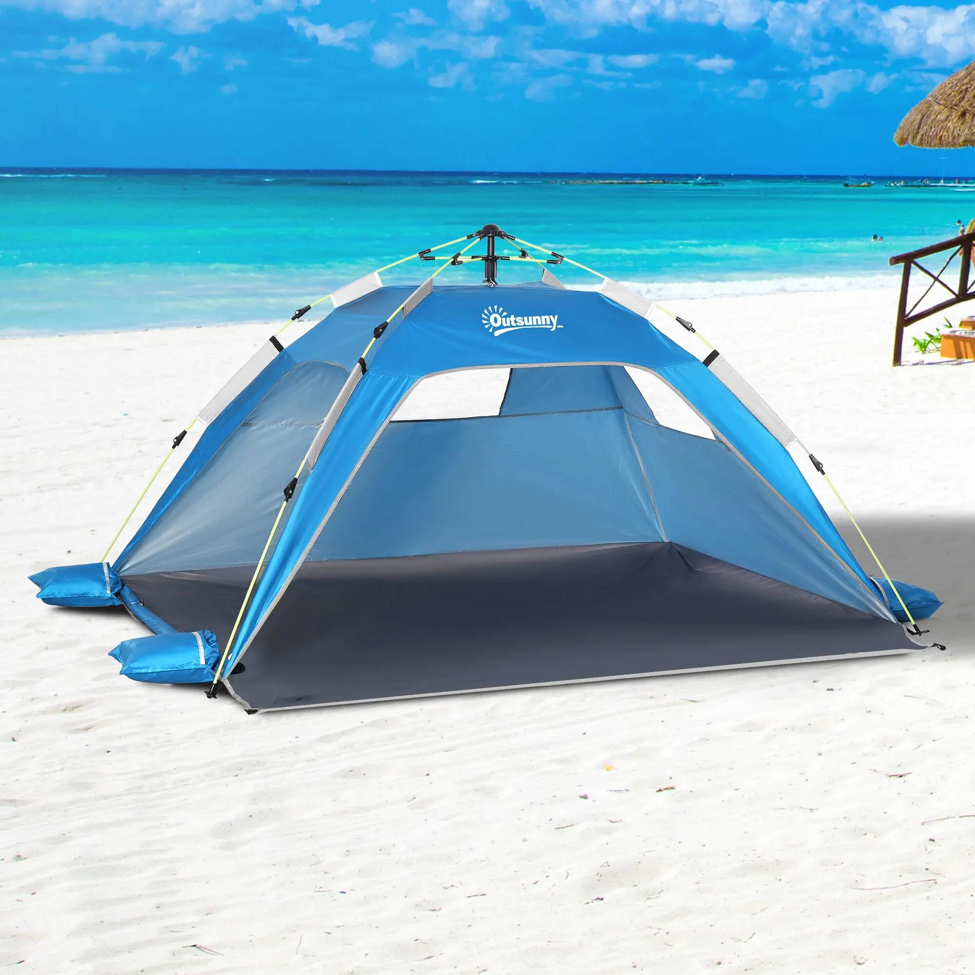 Tente de plage - Camping - 1 à 2 personnes - Ouverture automatique - Bleu clair 4/6