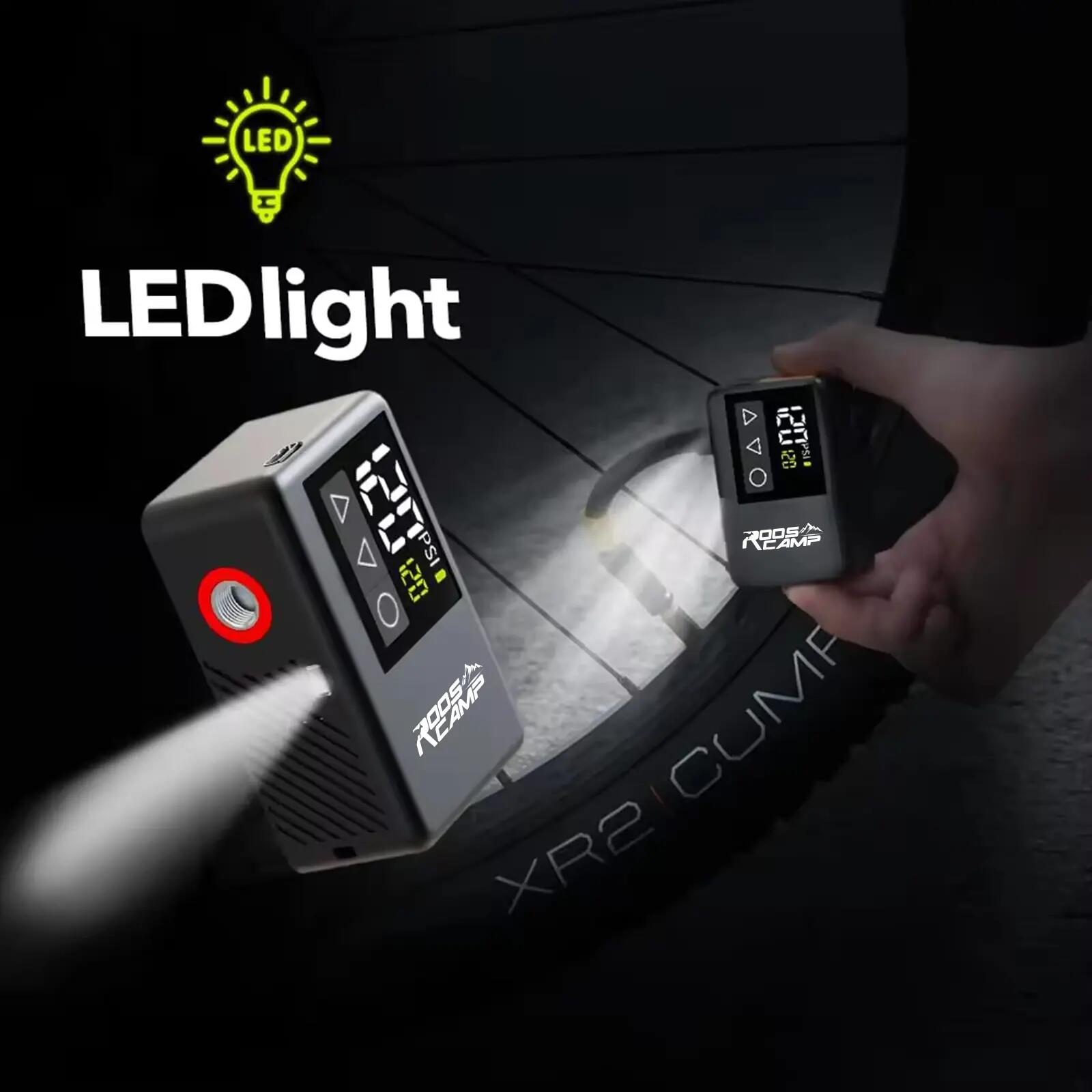 RoosCamp Pompe à Vélo Électrique 120 PSI – Écran LCD & Lampe LED 8/11