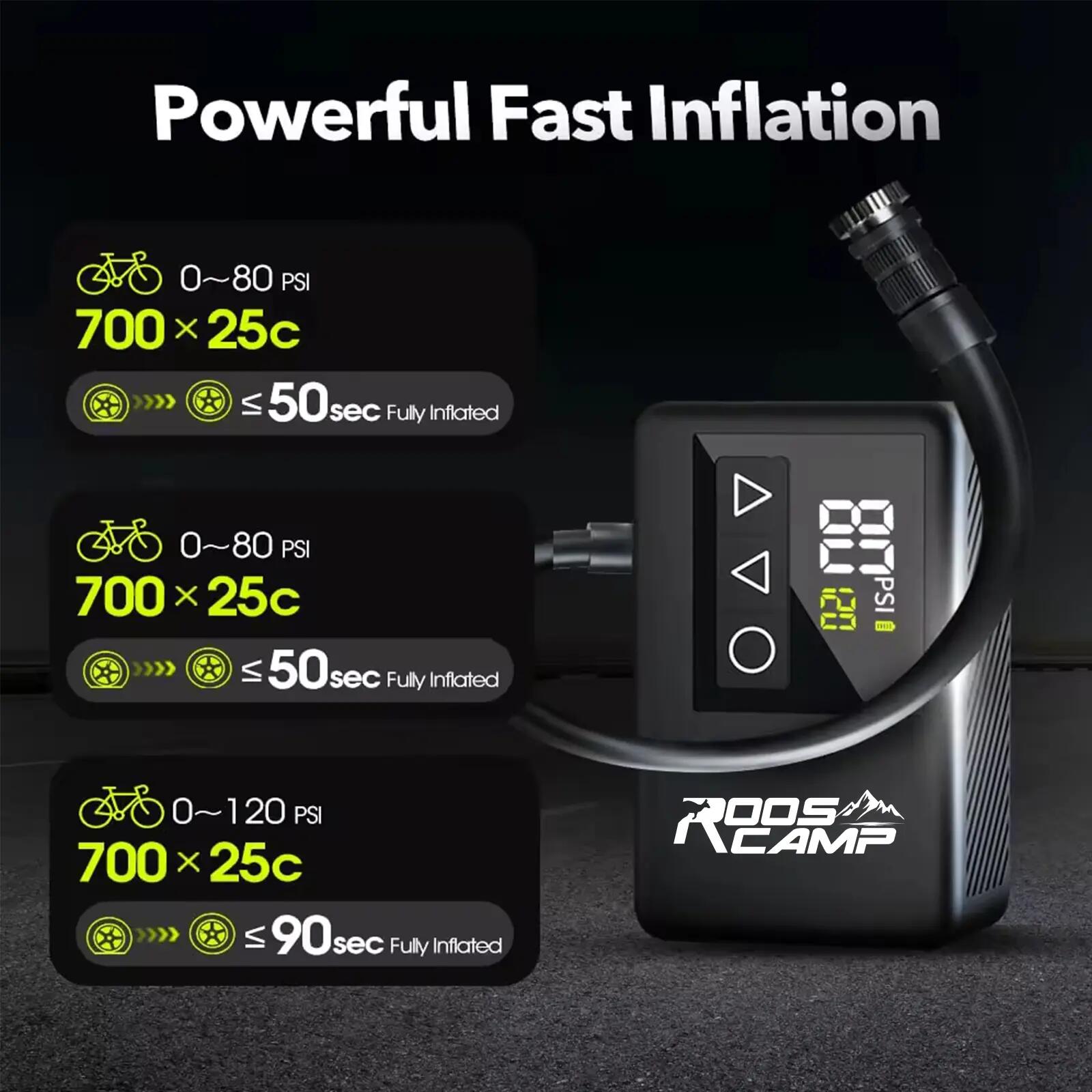 RoosCamp Pompe à Vélo Électrique 120 PSI – Écran LCD & Lampe LED 11/11