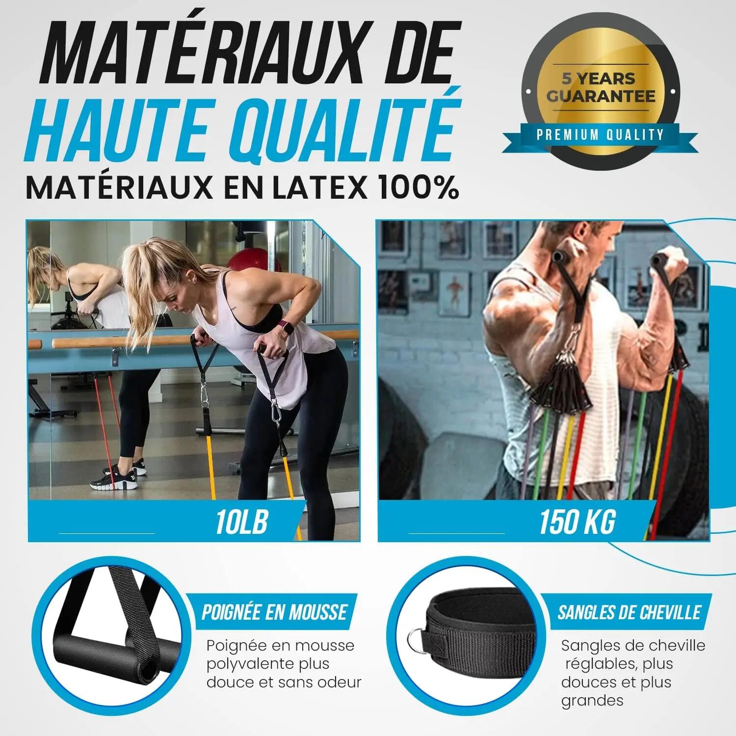 Bande élastique d'exercice à 5 niveaux de résistance jusqu'à 68 kg (150 lbs), id 4/5