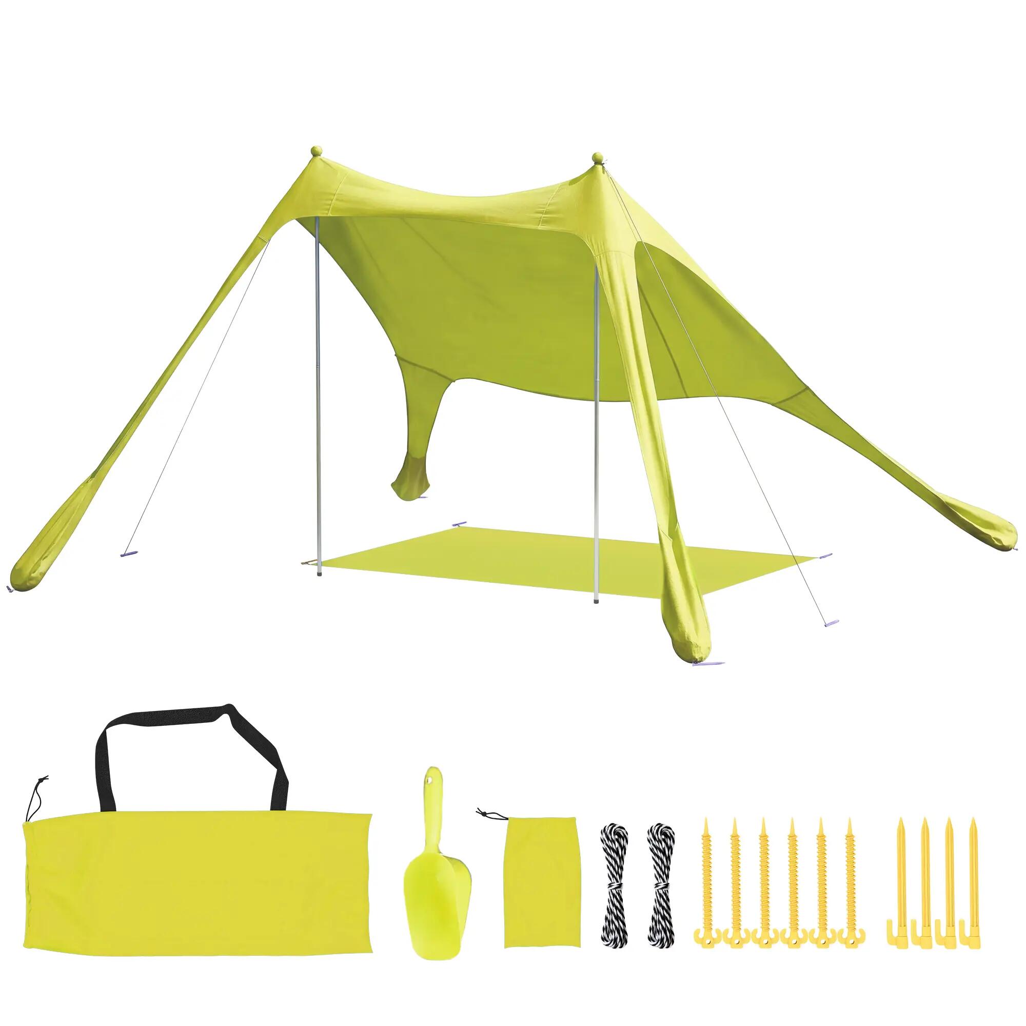 Tente de plage pliable avec tapis solaire UPF50+, poteaux en aluminium, pelle, p 1/9