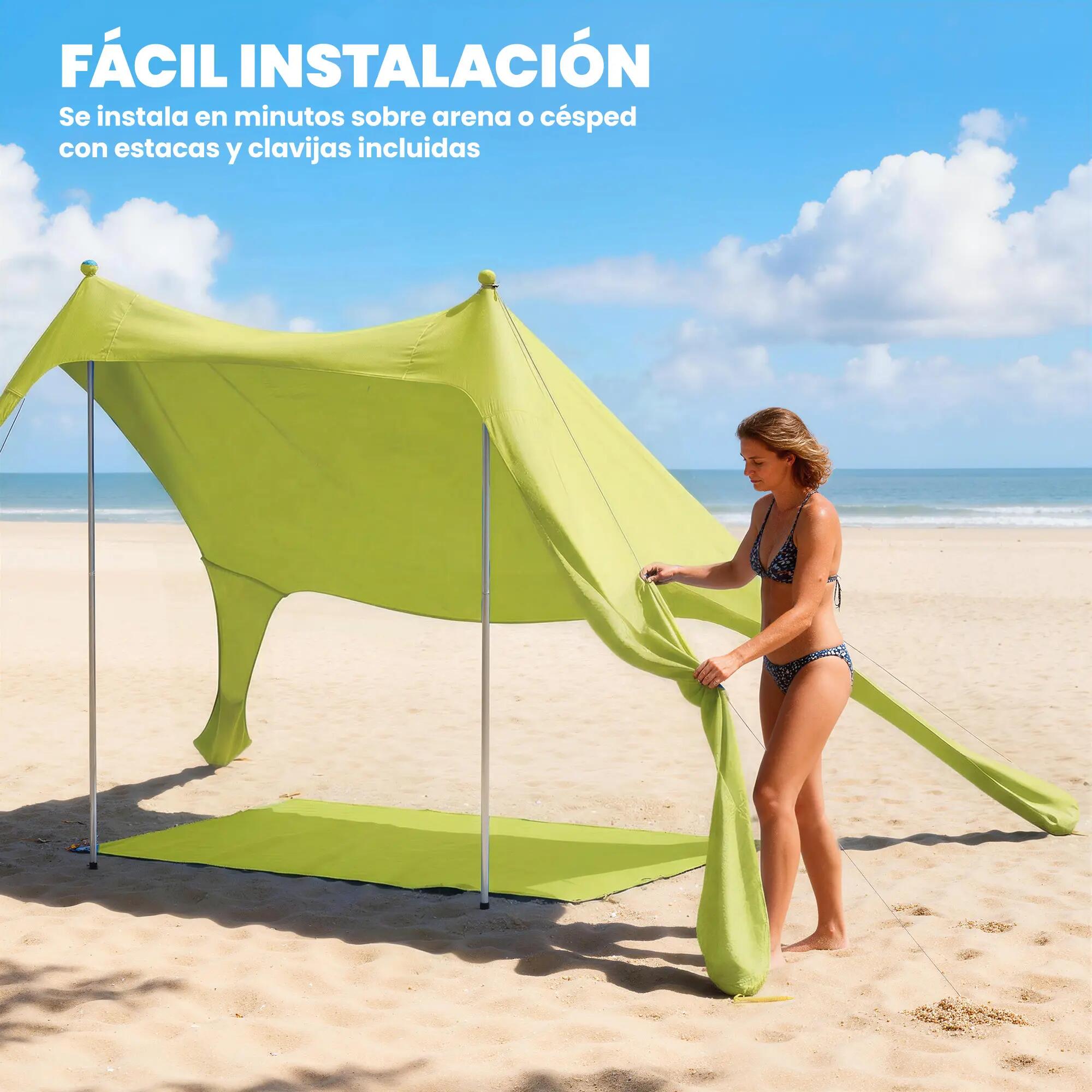 Tente de plage pliable avec tapis solaire UPF50+, poteaux en aluminium, pelle, p 9/9