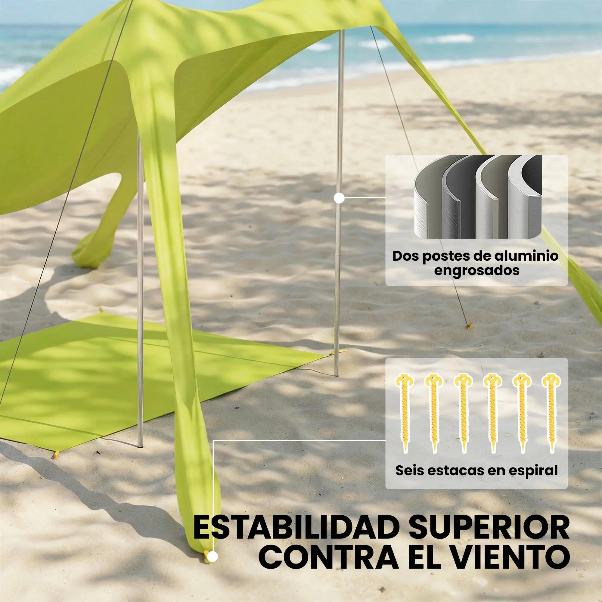 Tente de plage pliable avec tapis solaire UPF50+, poteaux en aluminium, pelle, p 8/9