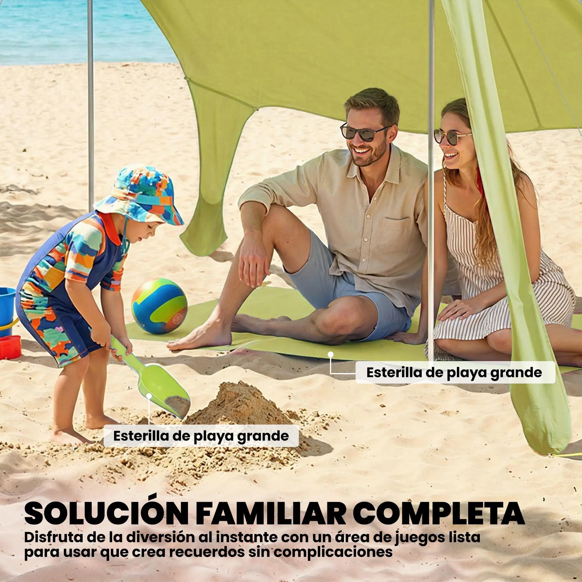 Tente de plage pliable avec tapis solaire UPF50+, poteaux en aluminium, pelle, p 7/9