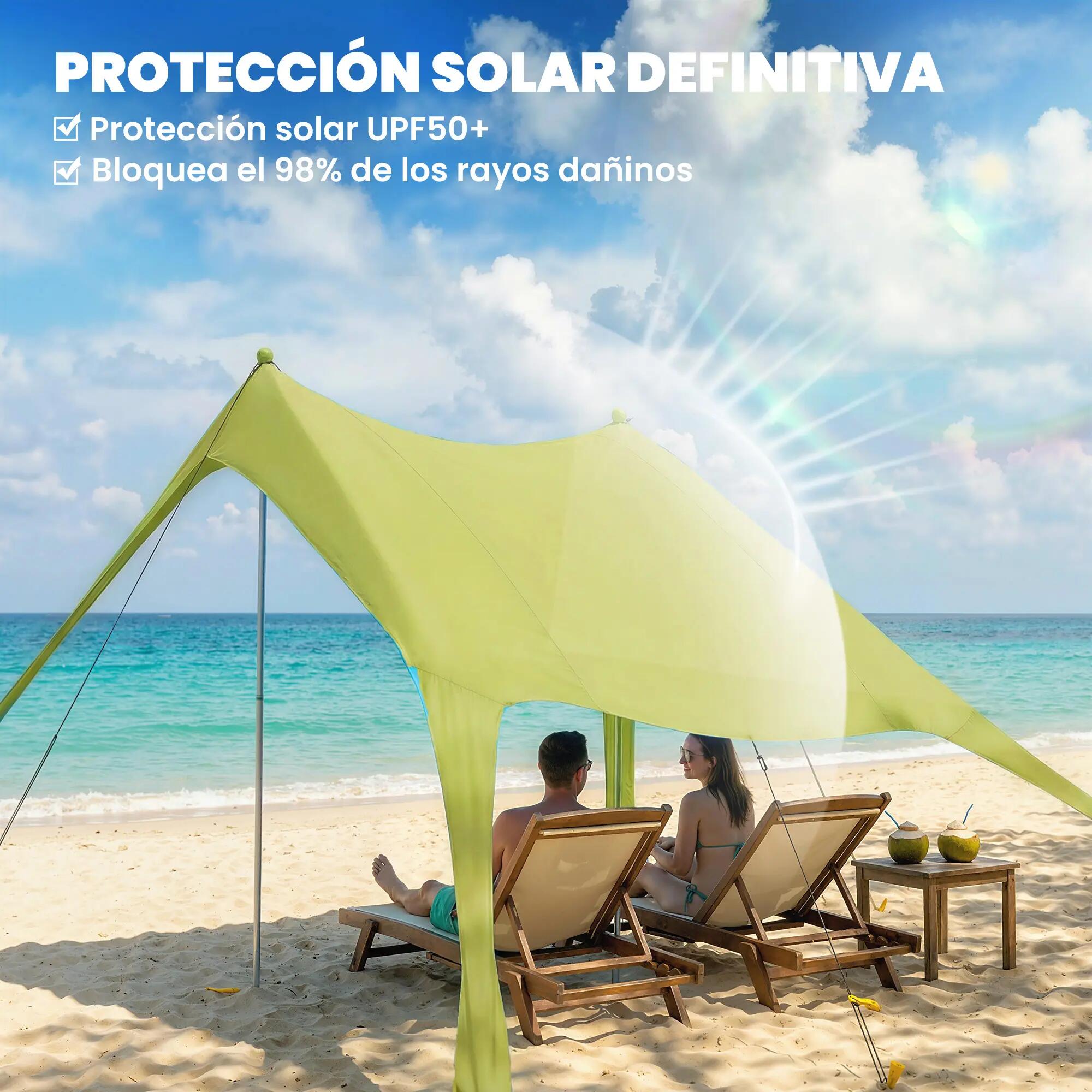 Tente de plage pliable avec tapis solaire UPF50+, poteaux en aluminium, pelle, p 6/9