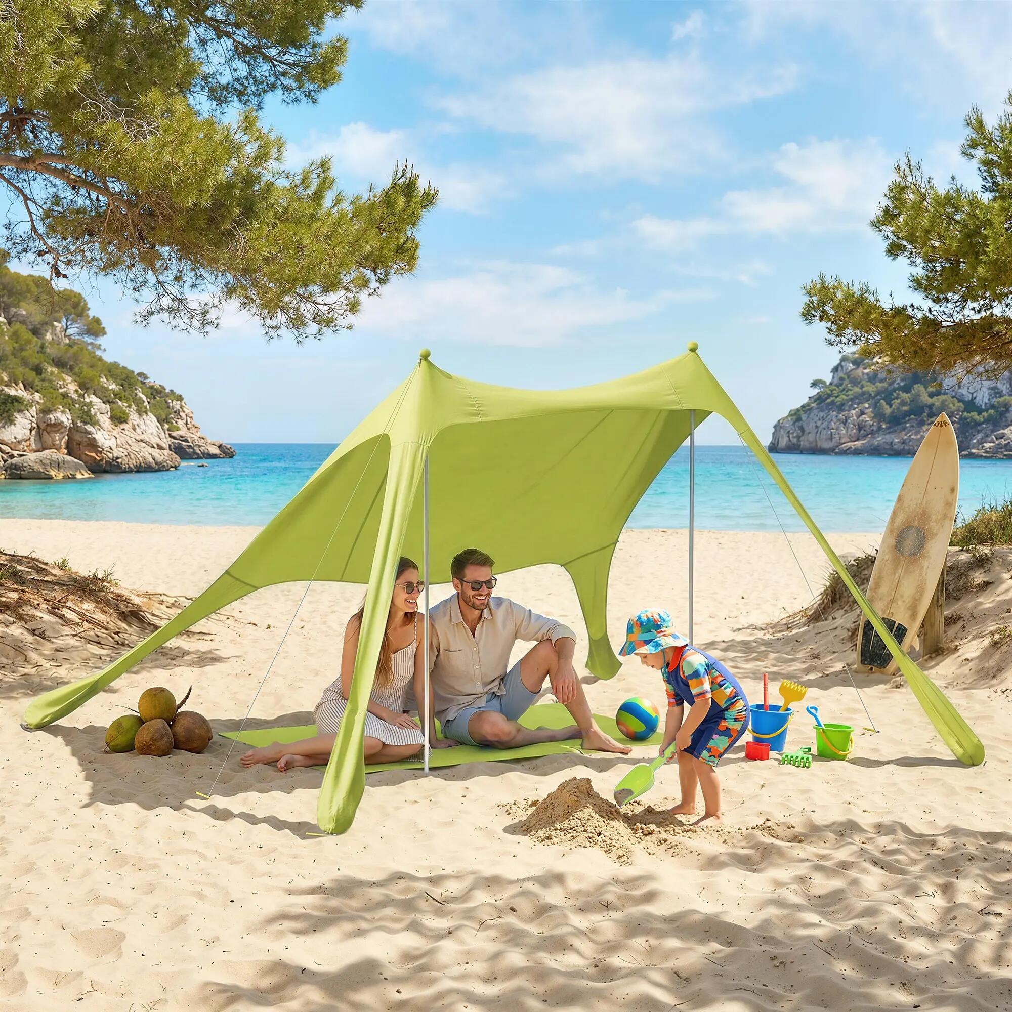 Tente de plage pliable avec tapis solaire UPF50+, poteaux en aluminium, pelle, p 4/9