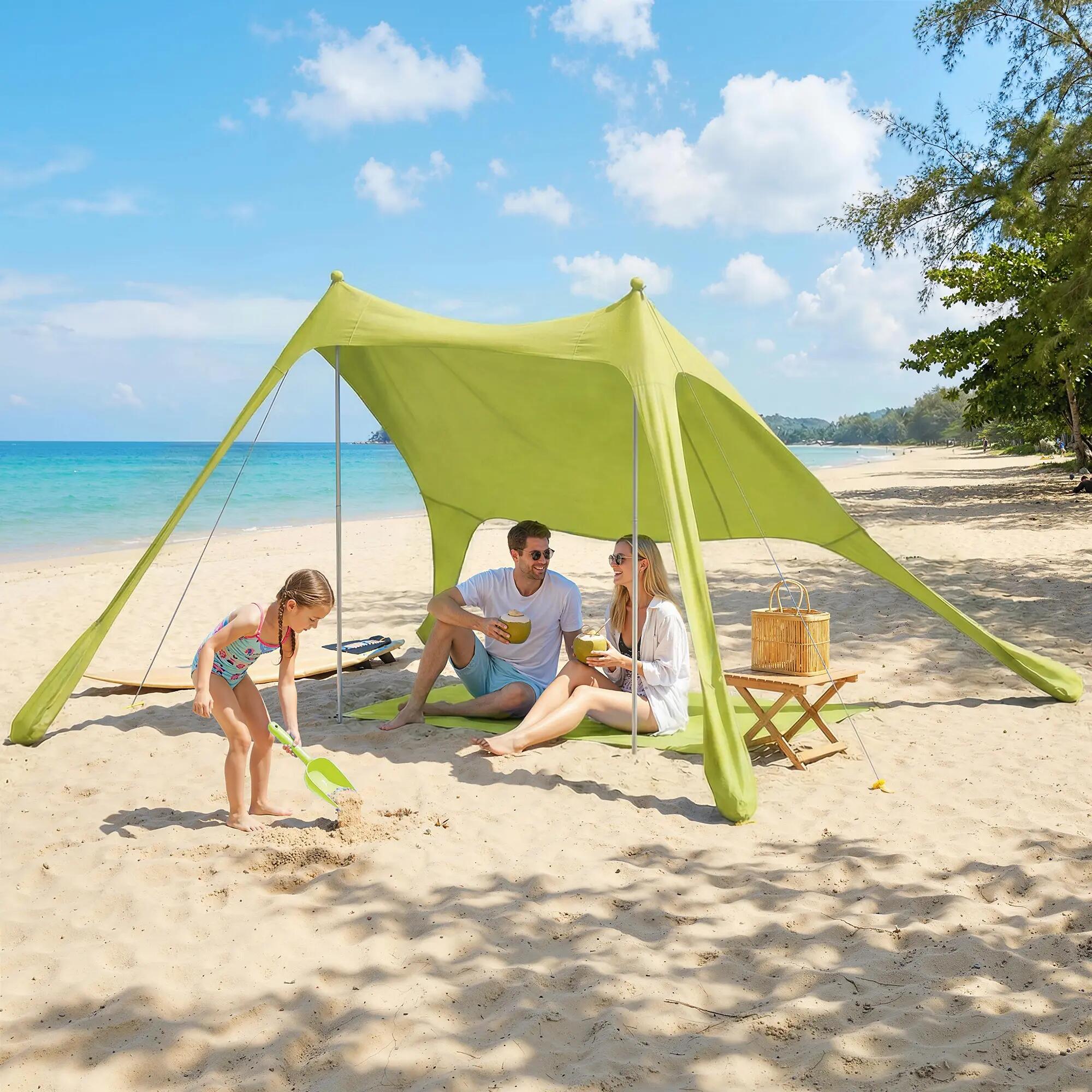 Tente de plage pliable avec tapis solaire UPF50+, poteaux en aluminium, pelle, p 3/9