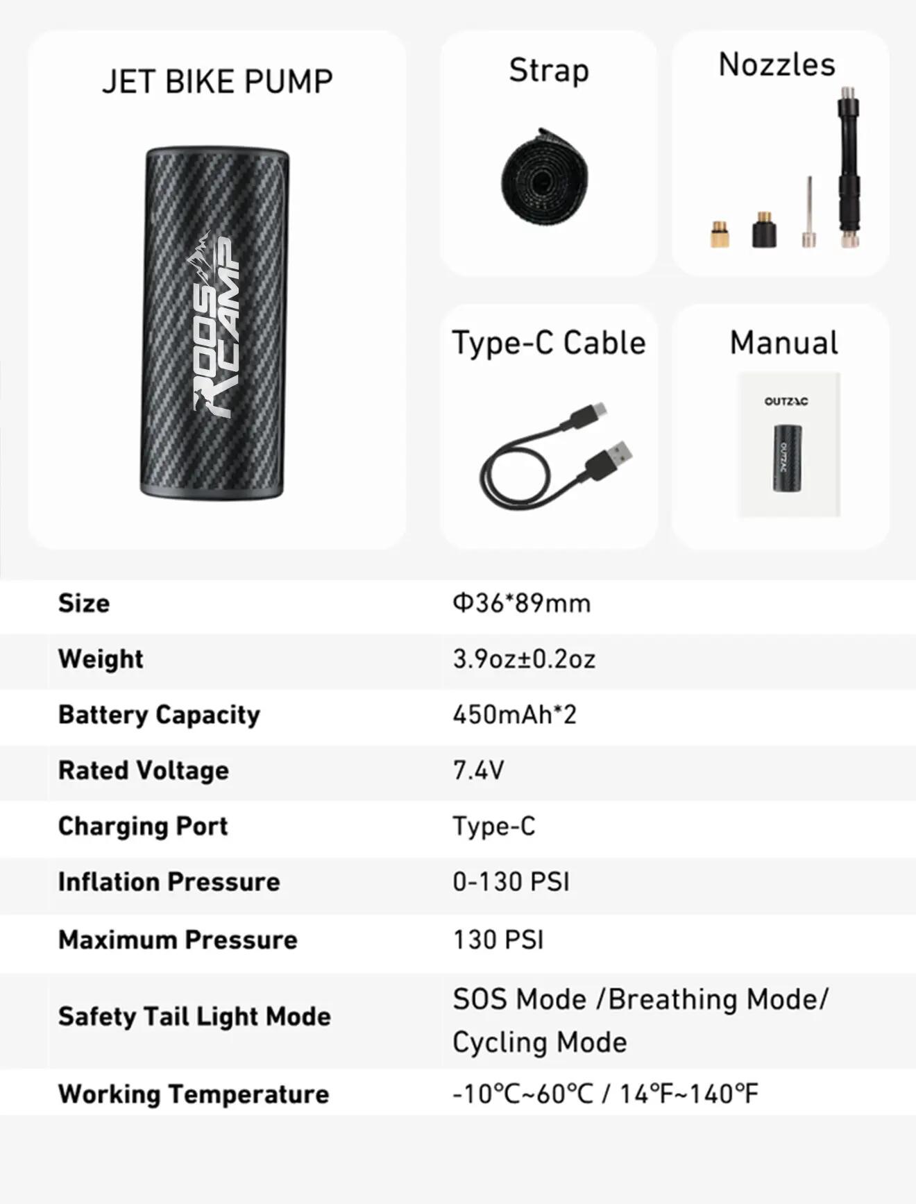 RoosCamp AirMaster R13 Elektrische Fietspomp – 130 PSI – USB-C 14/14