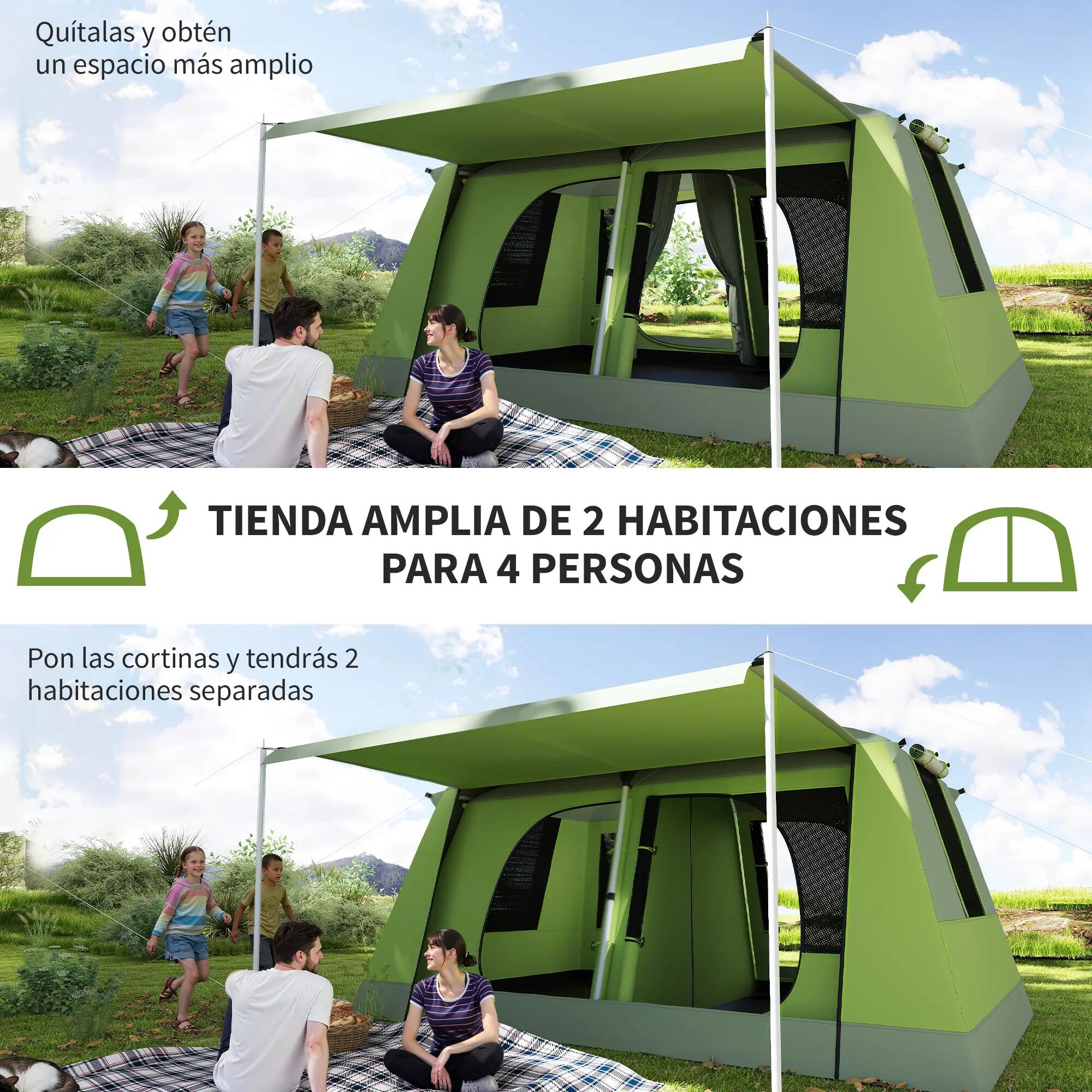 Tente camping 4 personnes moustiquaire sac UV 405x305x225cm verte 6/6