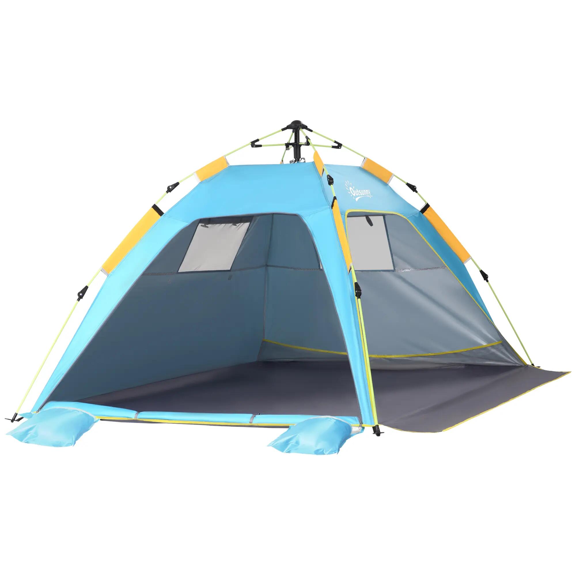 Tente plage pliable 1-2 personnes entrées fenêtres sac transport 220x173x120 cm 2/6