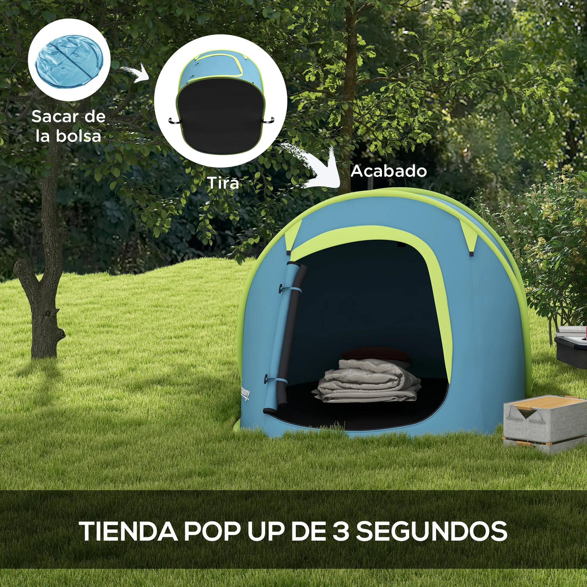 Tente 2 personnes imperméable 2000 mm sac transport 245x148x105 cm bleue 6/6