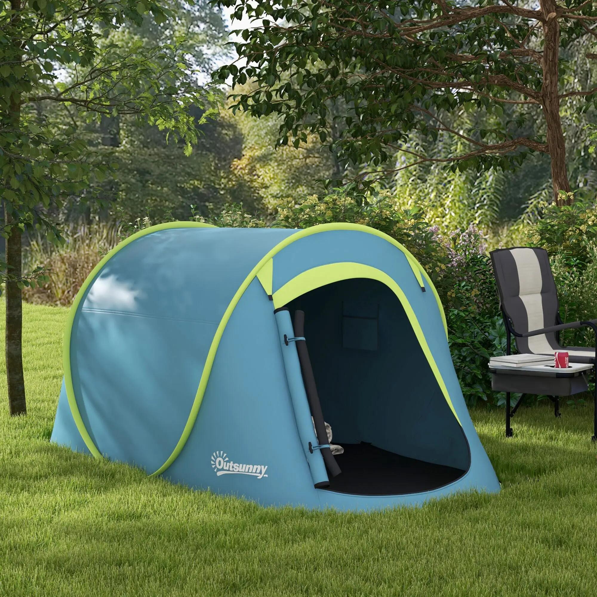 Tente 2 personnes imperméable 2000 mm sac transport 245x148x105 cm bleue 4/6