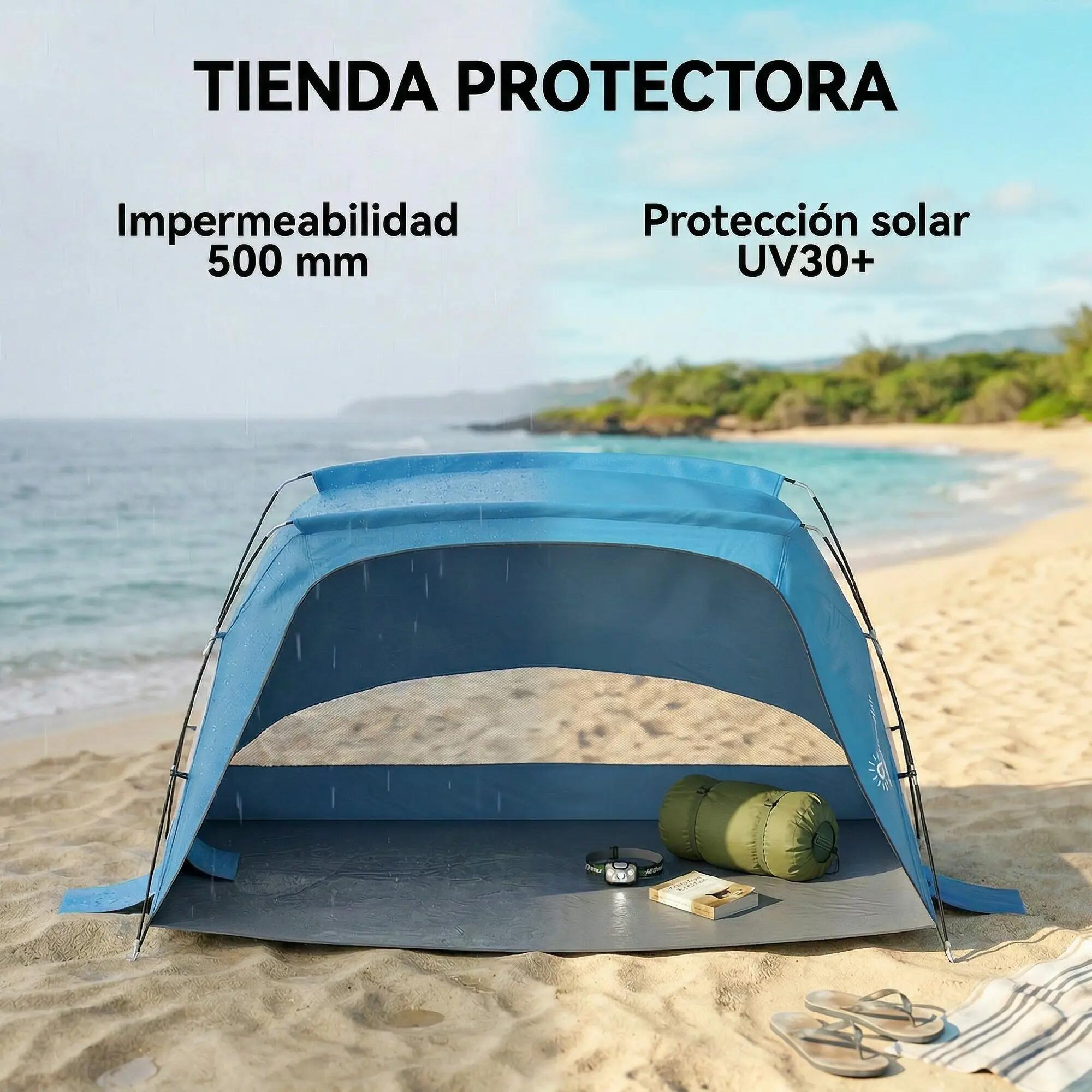 Tente de plage pour 2 à 3 personnes avec sacs de sable, porte, fenêtres, protect 9/9