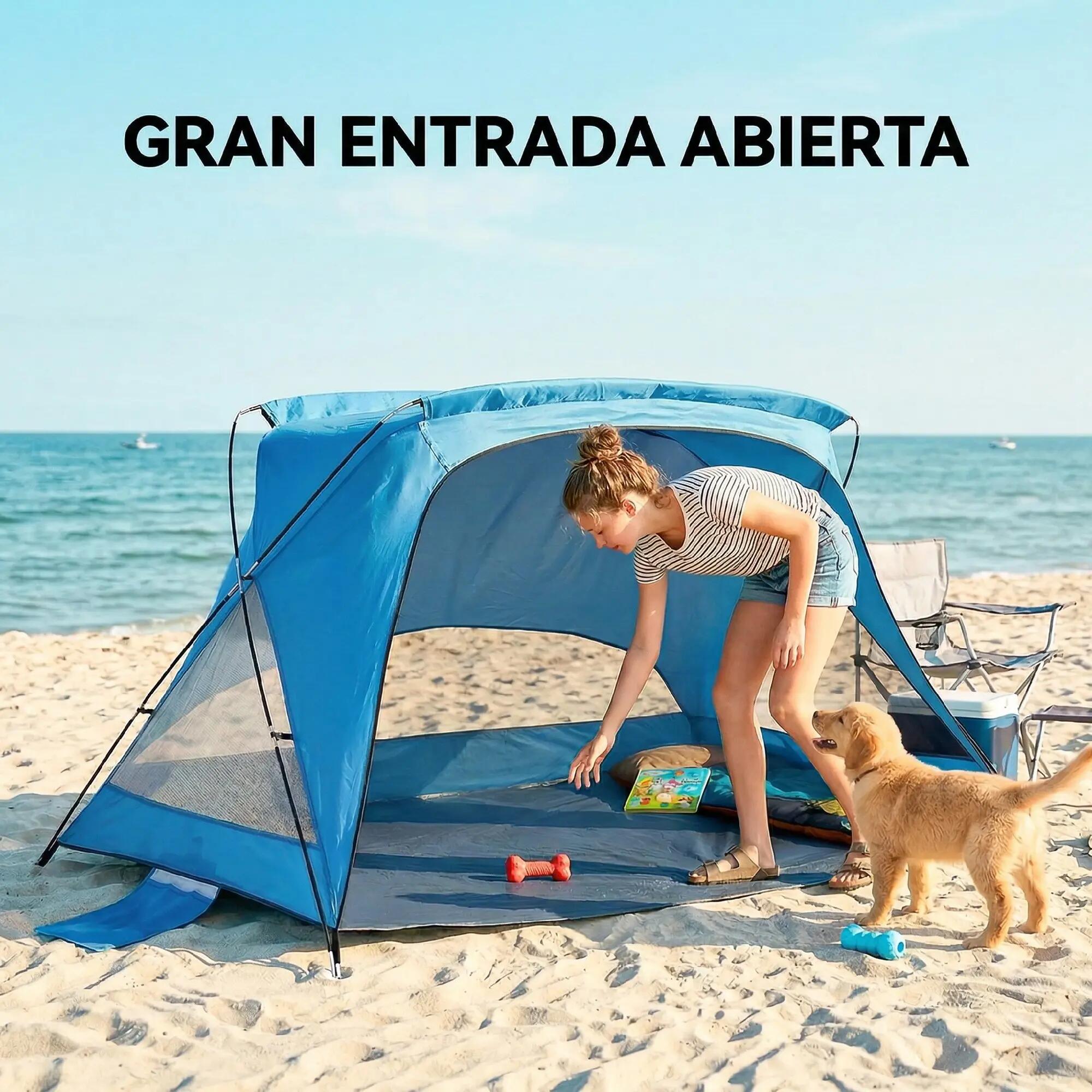 Tente de plage pour 2 à 3 personnes avec sacs de sable, porte, fenêtres, protect 7/9