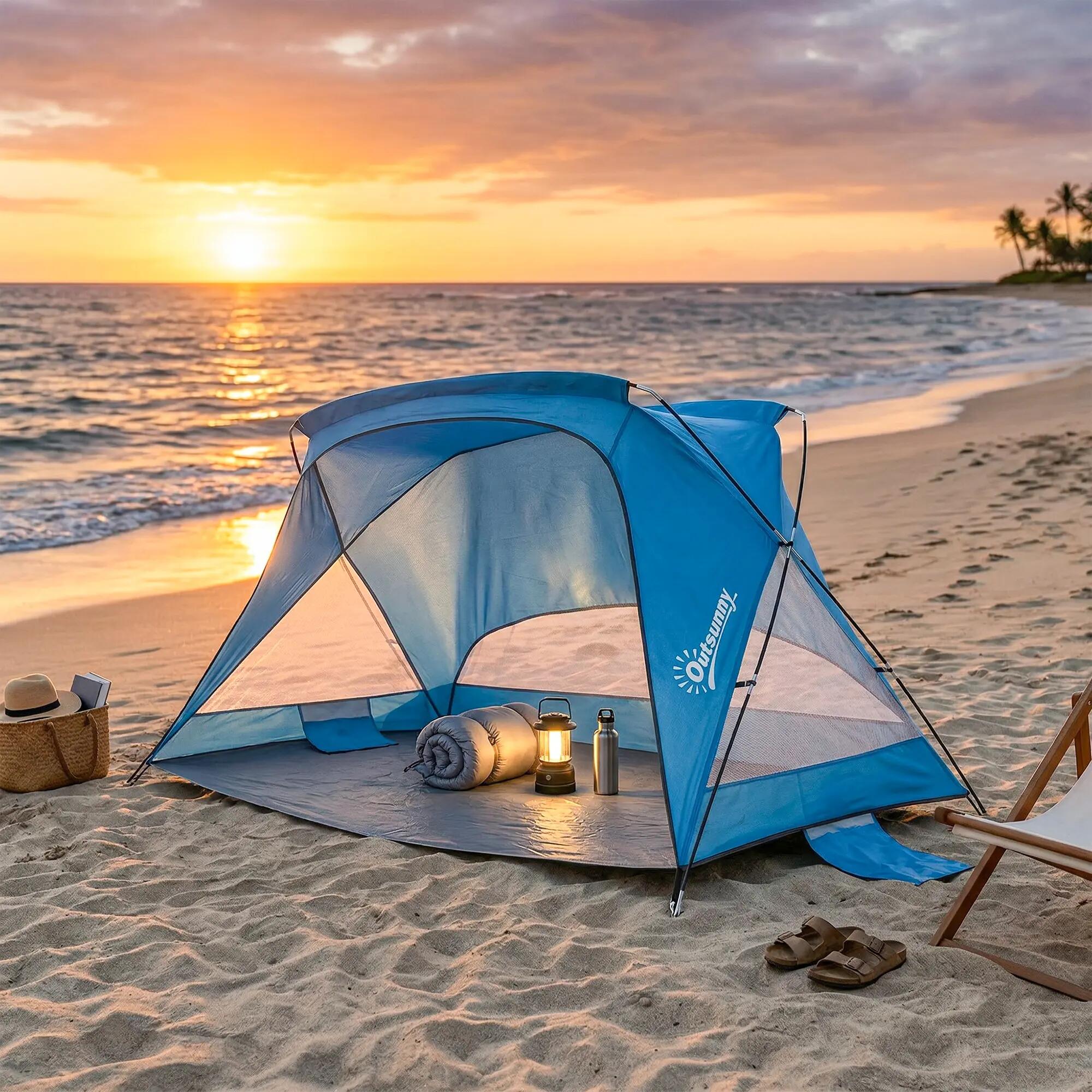 Tente de plage pour 2 à 3 personnes avec sacs de sable, porte, fenêtres, protect 4/9