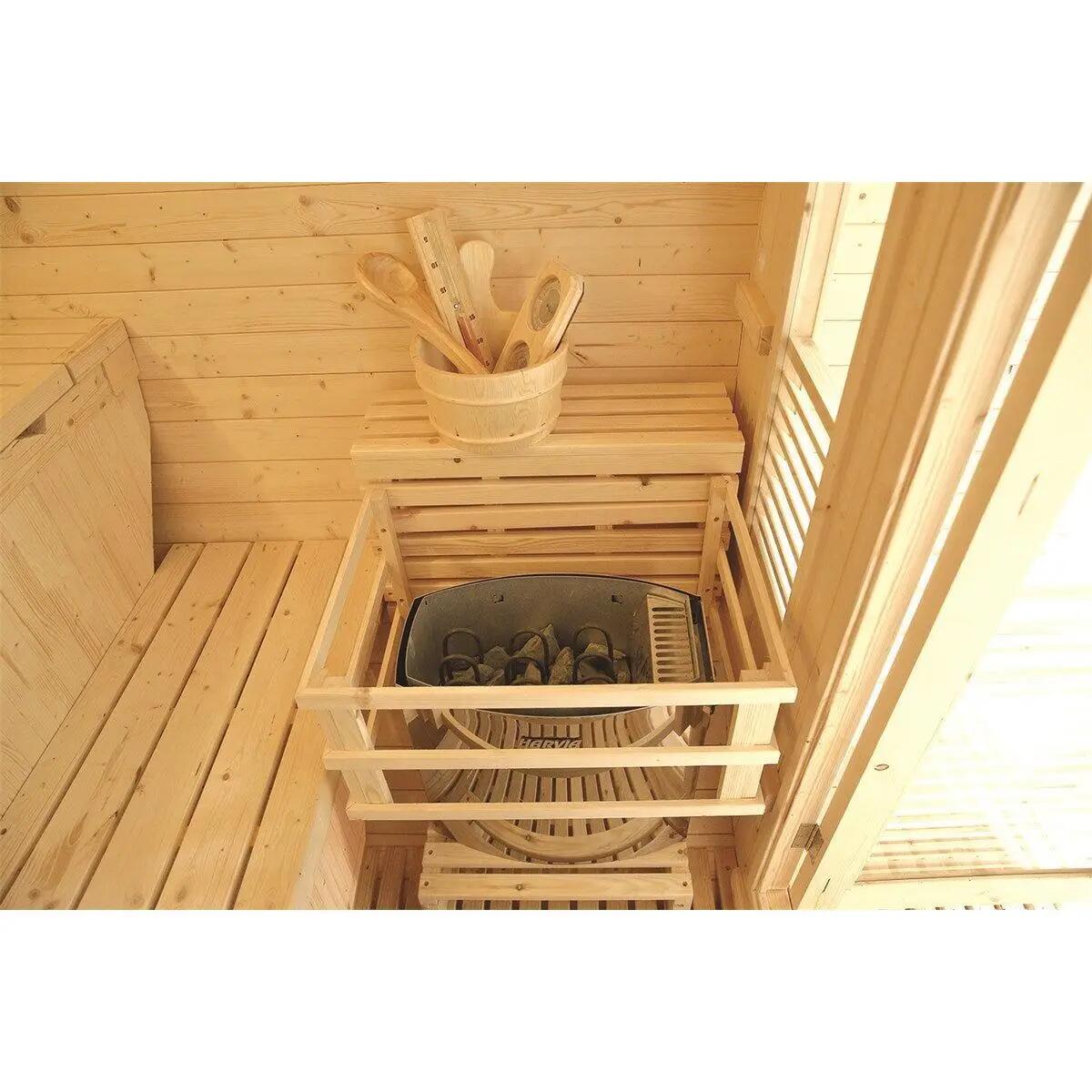 Sauna finlandesa exterior 6  Plazas Gaia Luna cromoterapia Abeto Canadá LED 7/7