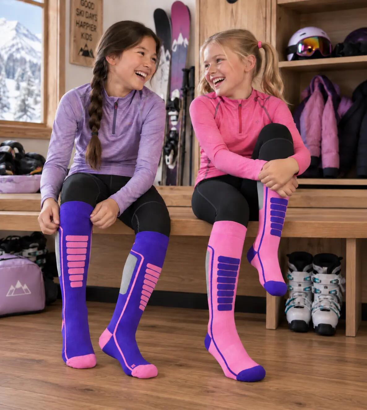 Meias de esqui para criança em lã merina com absorção de impacto-Courchevel Kids 2/6