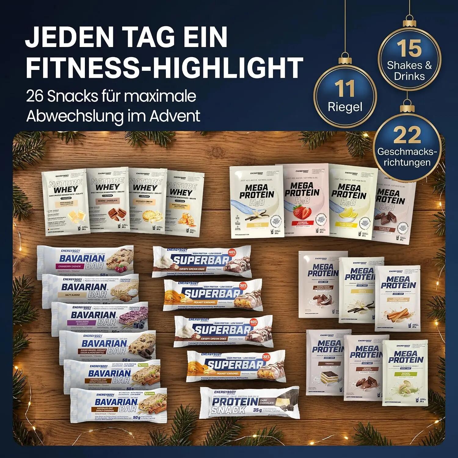 Fitness Protein Adventskalender 2026 – 26 x Riegel & Whey Pulver 2/7