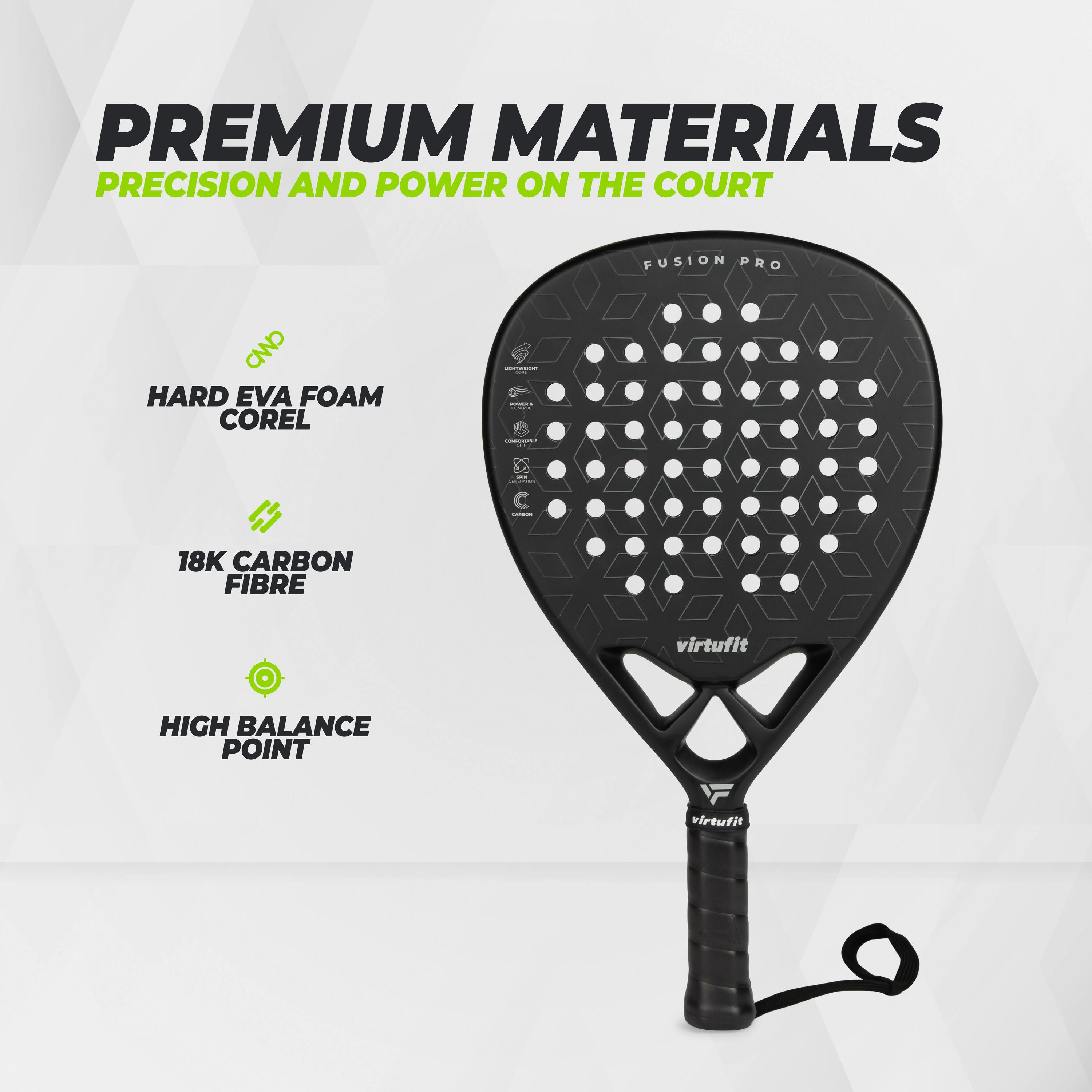 Fusion Pro Padel Racket - Zwart/Zilver 9/12