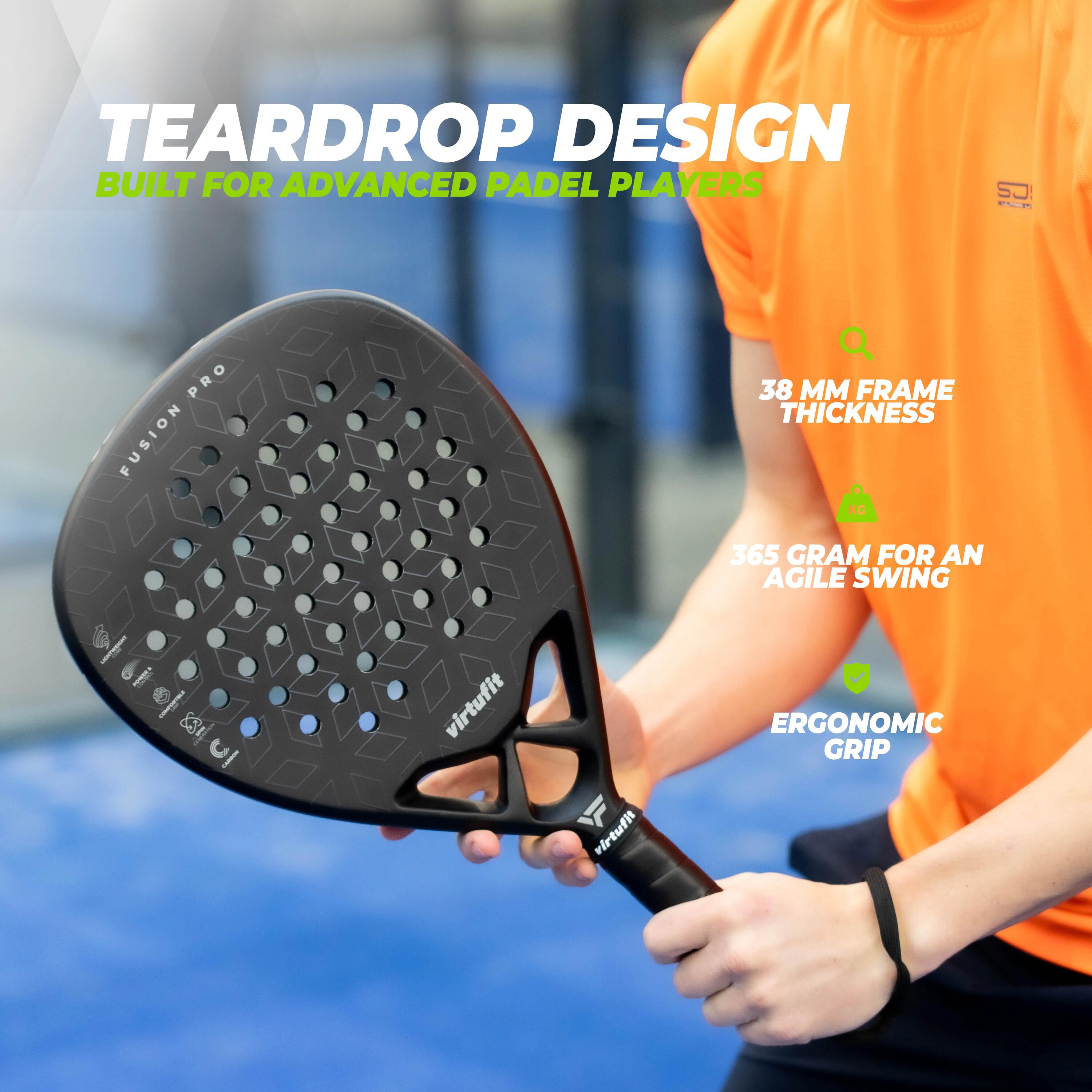 Fusion Pro Padel Racket - Zwart/Zilver 8/12