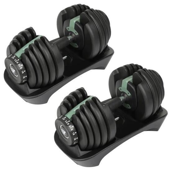 Rockerz Verstelbare Dumbbell 2 x 24 kg – 15 Gewichten – Met Houder