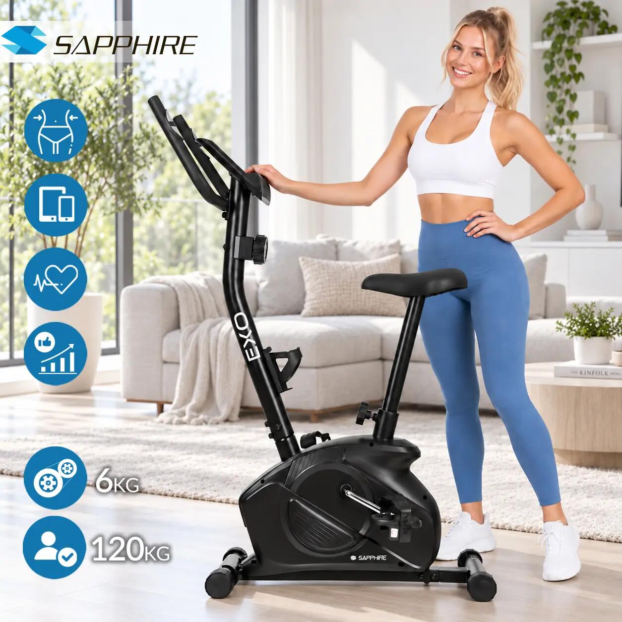 Rower stacjonarny magnetyczny Sapphire SG-260B EXO, udźwig do 120 kg, koło 6 kg 3/14