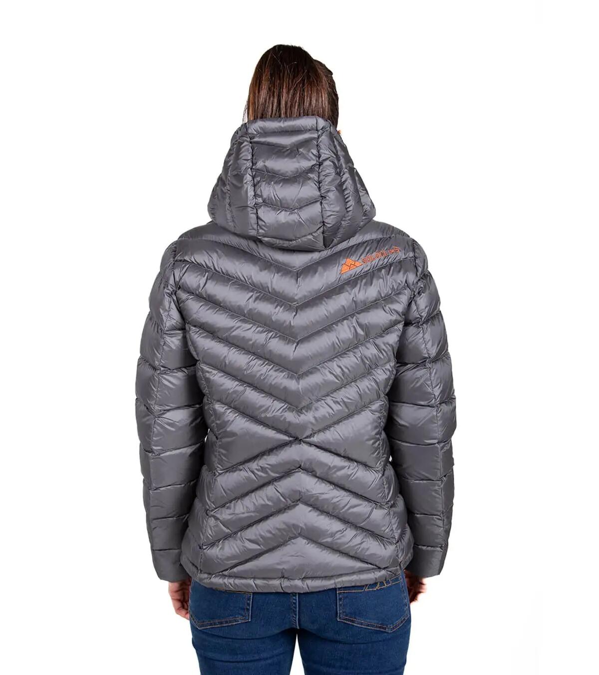 Chaqueta Térmica de Plumas para Montaña y Escalada Valhalla Mujer Gris-Naranja 5/5