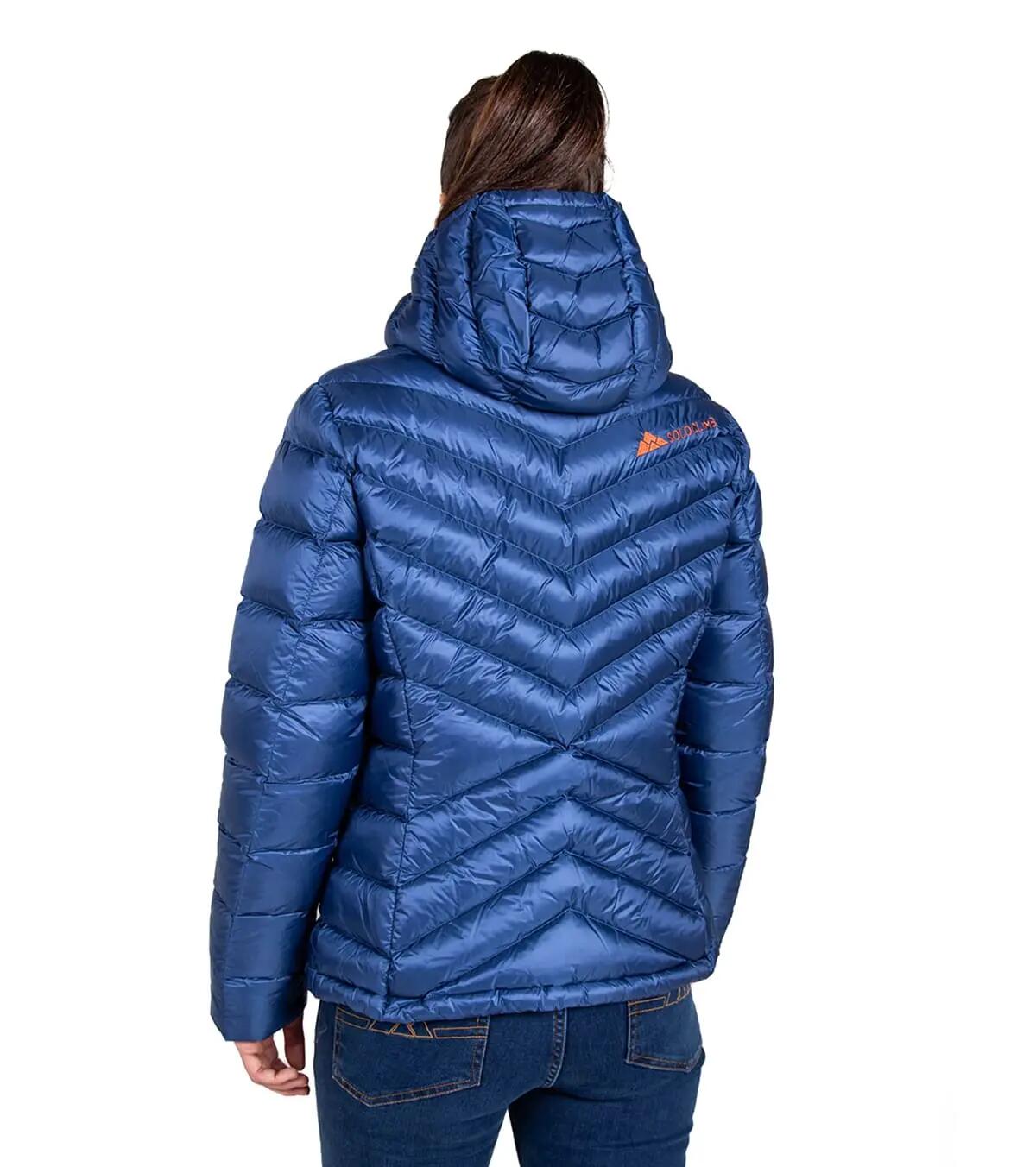 Chaqueta Térmica de Plumas para Montaña y Escalada Valhalla Mujer Azul-Naranja 5/5