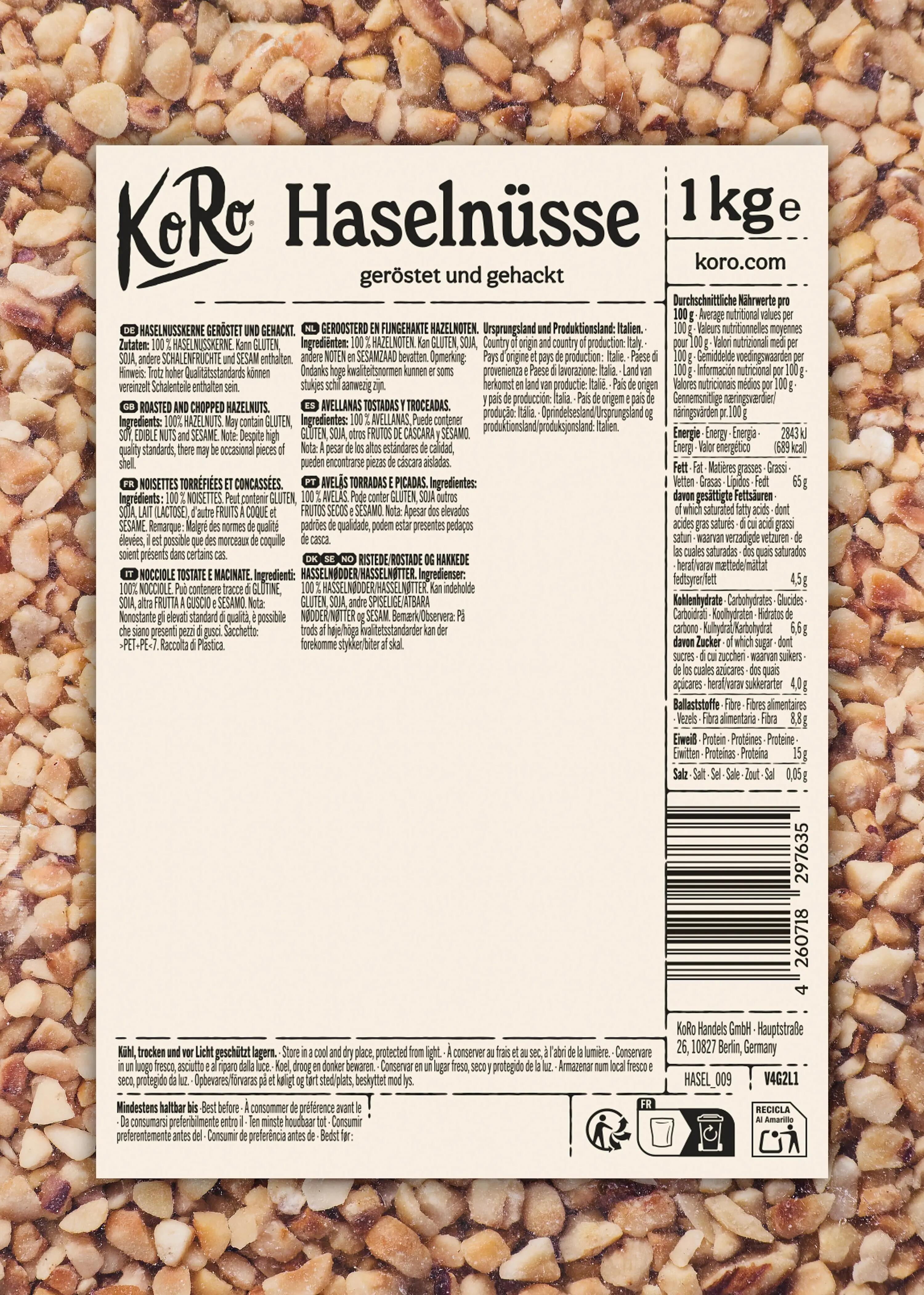 Noisettes torréfiées et concassées 1 kg 6/6