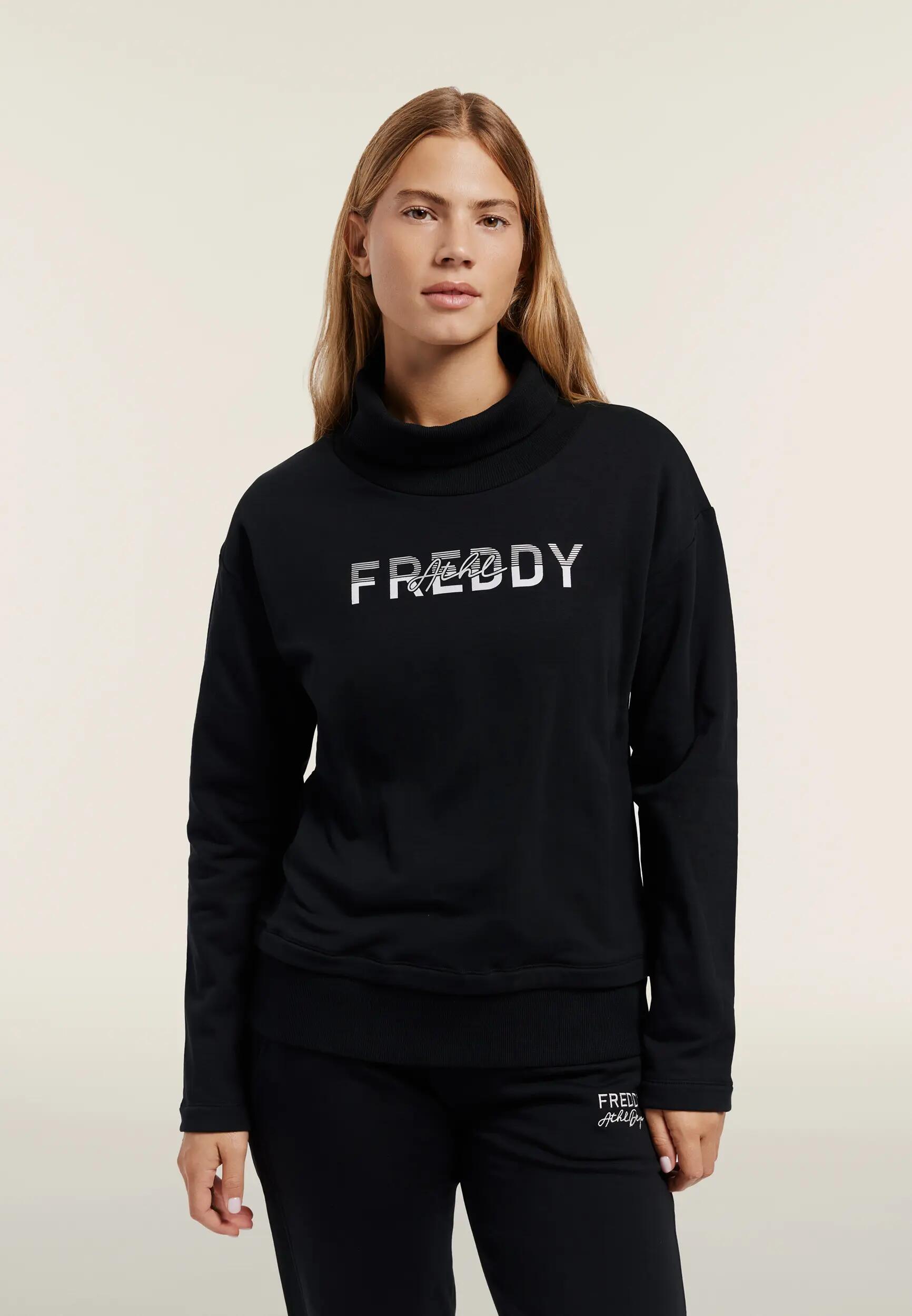 Sudadera de mujer de cuello alto con inserción en el bajo con efecto 2 en 1 2/6