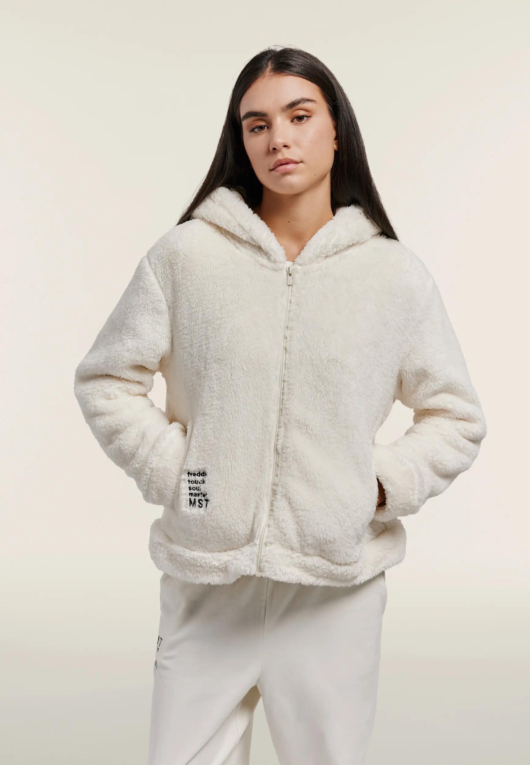 Felpa donna in pile teddy con zip e cappuccio 2/6